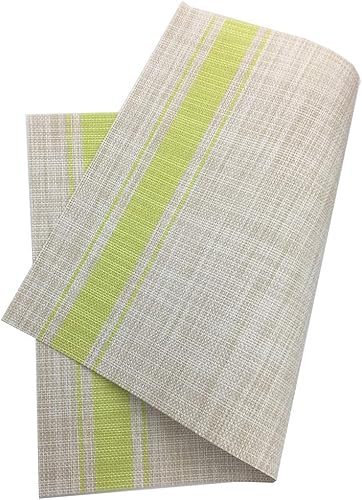 Miniatura 4 de Gugrida Juego de 6 manteles individuales de vinilo tejido cruzado verde de lujo para mesa de comedor, cocina, manteles individuales