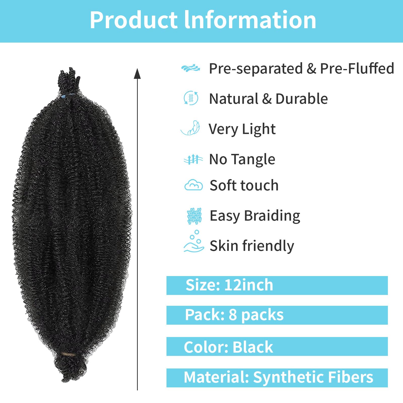 Soft Twist Hair for Afro Marley Locs Black Pre-Separated Spring Twist Hair for Locs Crochet Braiding Hair for Curly Marley Braiding Hair Extensions for Women (12 Inch (Pack of 8)) - Image 2