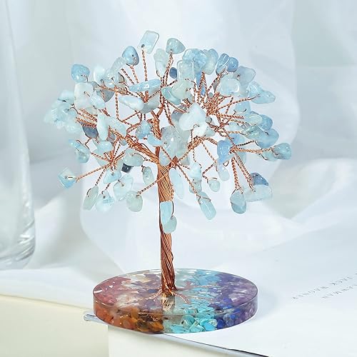 Miniatura 3 de Nupuyai Árbol de cristal de cuarzo curativo natural hecho a mano con base de resina de piedras redondas de chakras, alambre de cobre, bonsái de