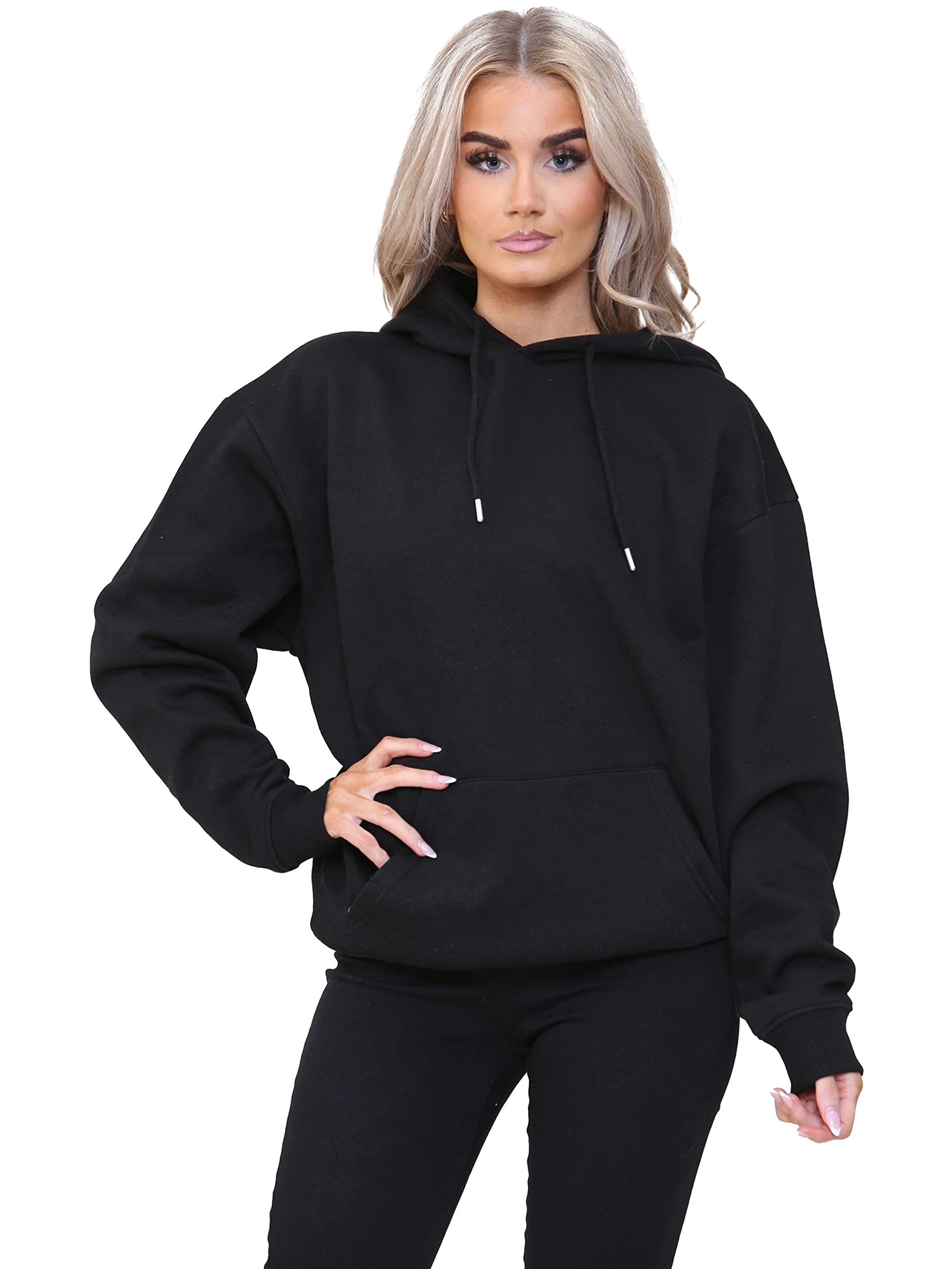 Brand Kruze Women's Black Oversized Hoodie Sweatshirt Soft Fleece Lined Sweat Hood Kzlhd130 Hoody Blk L