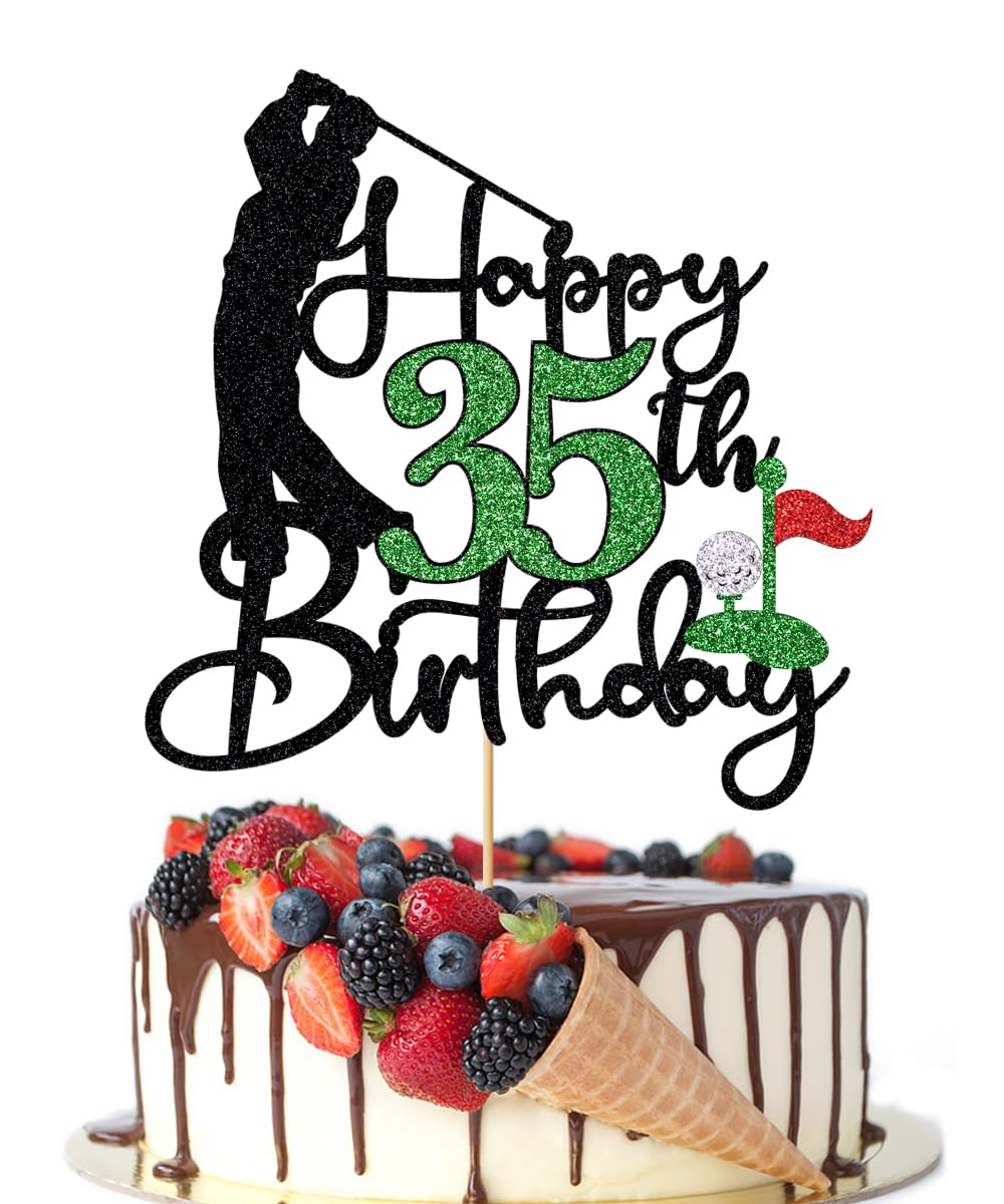 Crseniny Golf Happy 35th Birthday Cake Topper, Golfer/Sports Themed Birthday or Retirement Cake Decorations,Golf Thirty-five 35 Years Old Ball Player 1991 Sport Themed Bday Party Supplies