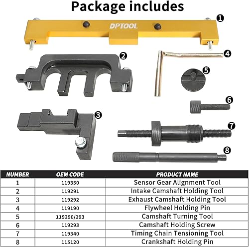 Miniatura 2 de DPTOOL Kit de herramientas de sincronización del árbol de levas compatible con motores BMW 318I 320I 316I E87 E46 E60 E90 E85 N42 N46 N46T