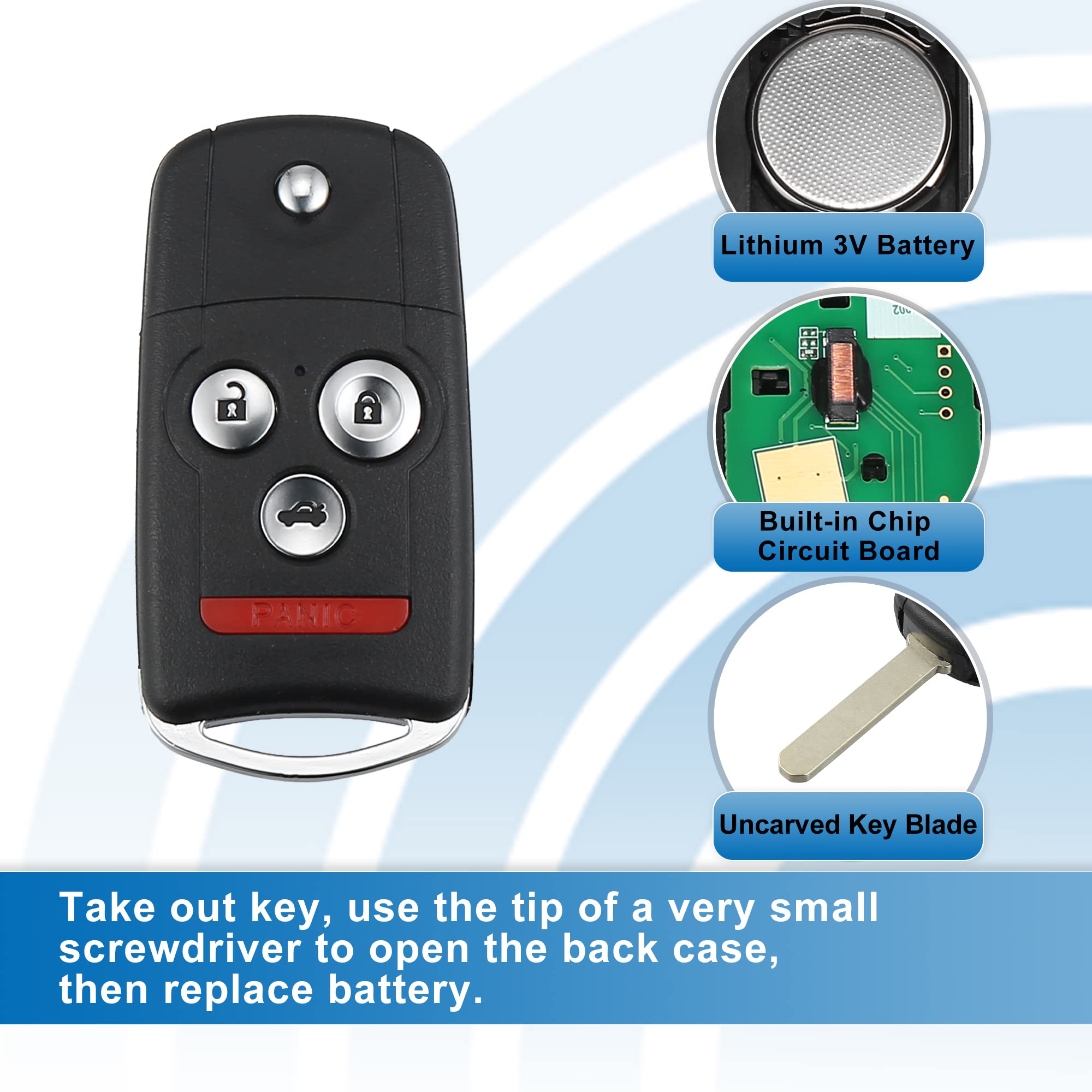 Llave Control Remoto Switchblade Para Acura TSX 2004-2008, Con RFID Y Chip, Color Negro, Garantía De Por Vida
