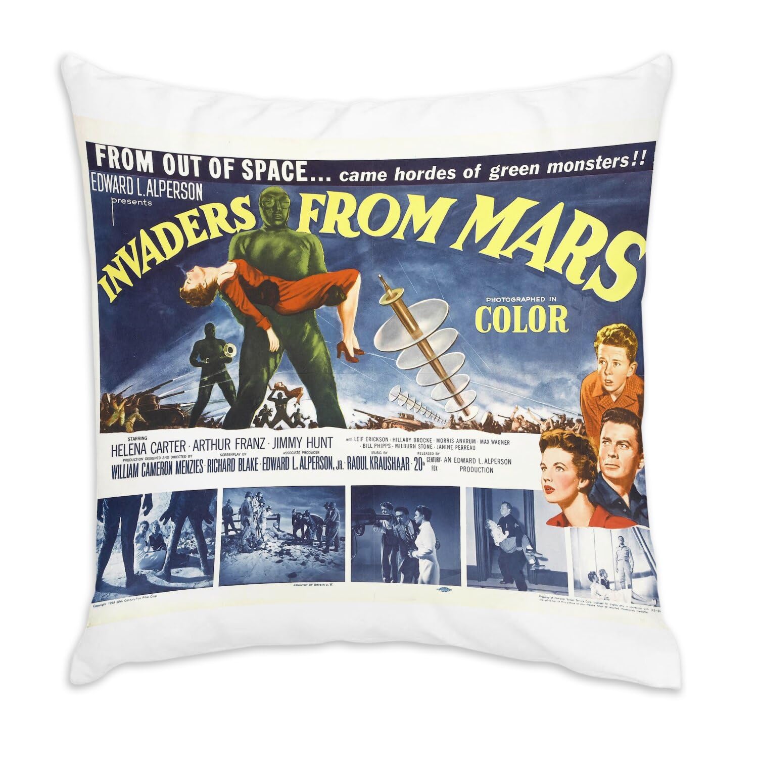 Coussin en velours blanc au toucher soyeux avec impression affiche de cinéma rétro de qualité