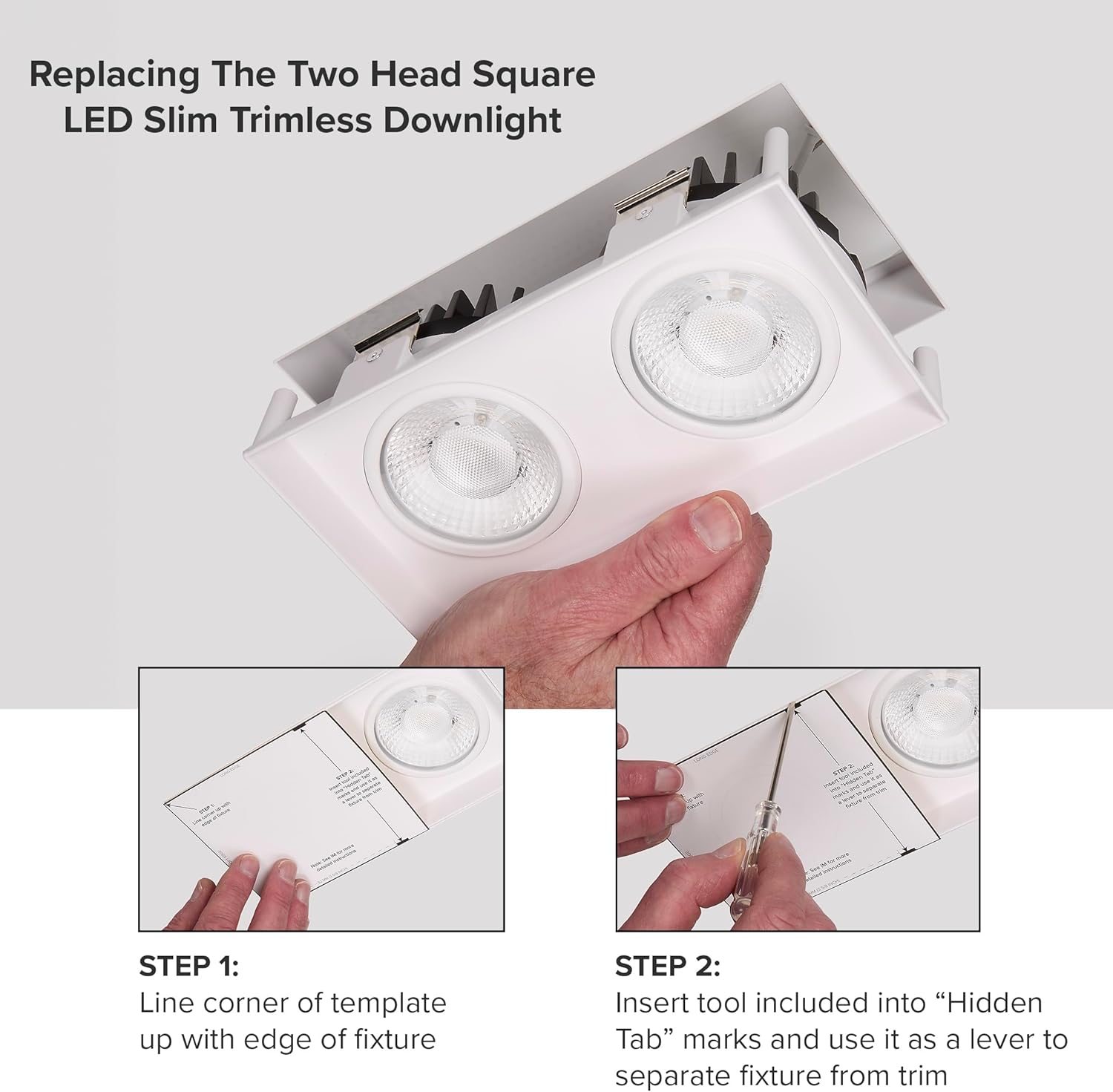 Maxxima 4 inch 2 Head Trimless Slim Square Recessed Anti-Glare LED Gimbal Downlight Canless IC Rated 2000 Lumens 5 Color Temperature Selectable 2700K/3000K/3500K/4000K/5000K Dimmable 90 CRI J-Box Incl