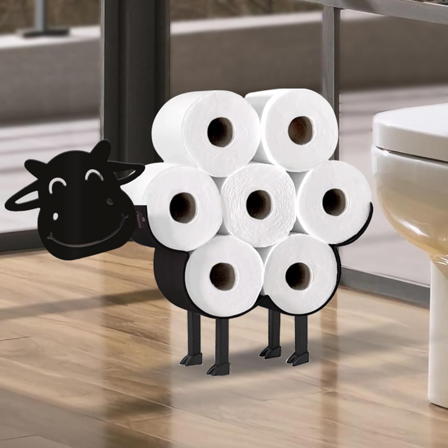 Sheep Toilet Paper Holder for Extra 8 Rolls, Wall Mounted Decorative Toilet Paper Storage, Farmhouse Bathroom Cute Decor Freestanding Accessories Storage Cabinet
