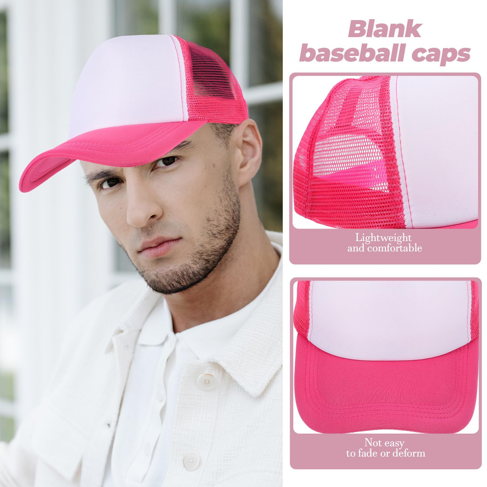 Teiliges Sublimations-Baseballcaps mit Mesh DIY Blanko Polyester Kappen Atmungsaktiv Leicht Individuell Bedruckbar Unisex für Sommer Outdoor Sport