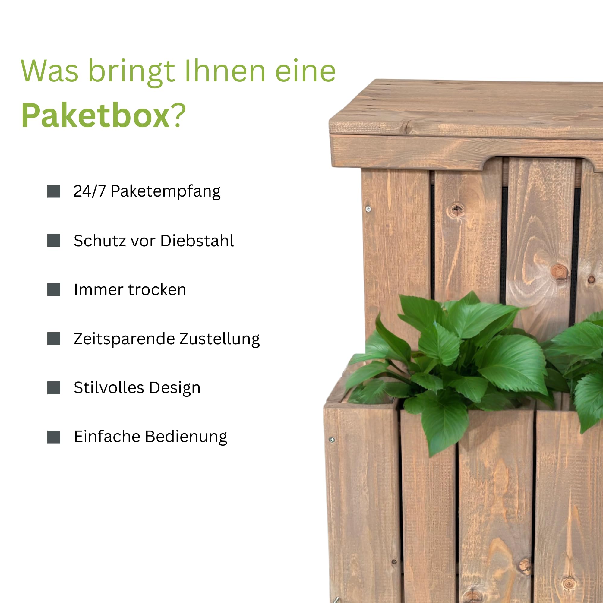 Paketbox mit Pflanzkübel aus Holz 50×56×70 cm Abschließbar Wasserdicht Paketbriefkasten