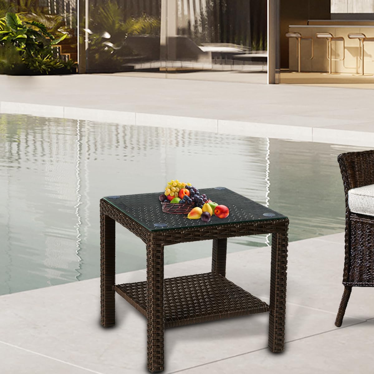 Snapklik.com : YIYAN Patio Outdoor Patio Wicker Rattan Side Table Rattan And Square Coffee Glass ...