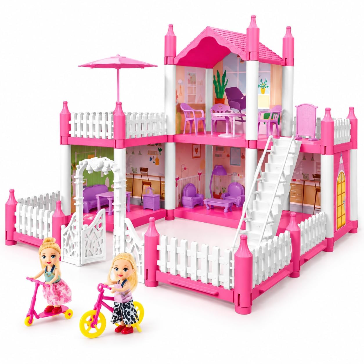 Pink Doll House - 4 Room Castle Playset -2 Pink Doll House - 4 Room Castle Playset -2