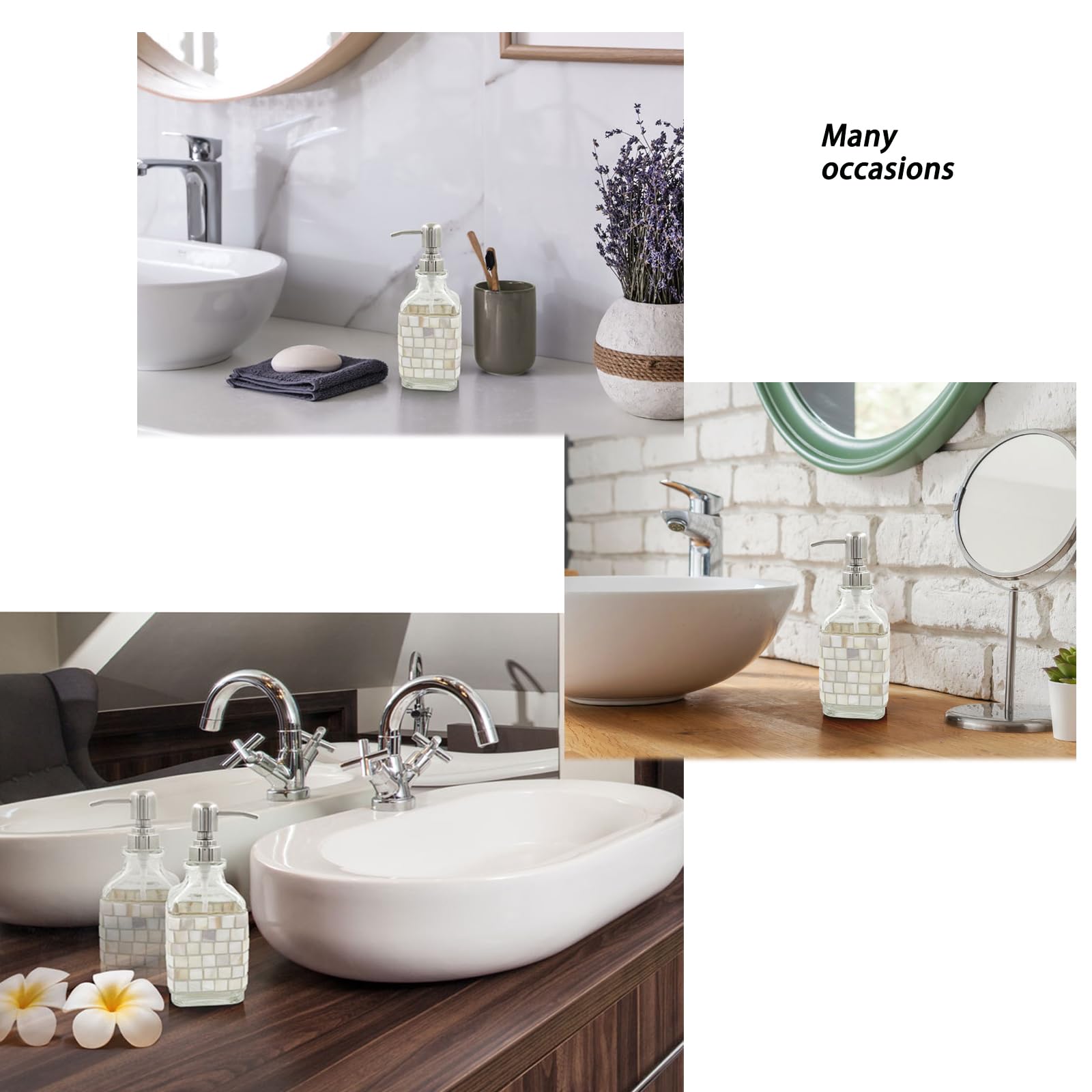 Flacone erogatore bianco nordico con pompa a pressione, dispenser di sapone in vetro per lozioni cosmetiche, dispenser di sapone liquido ricaricabile, per dispenser di sapone da bagno e cucina di alta