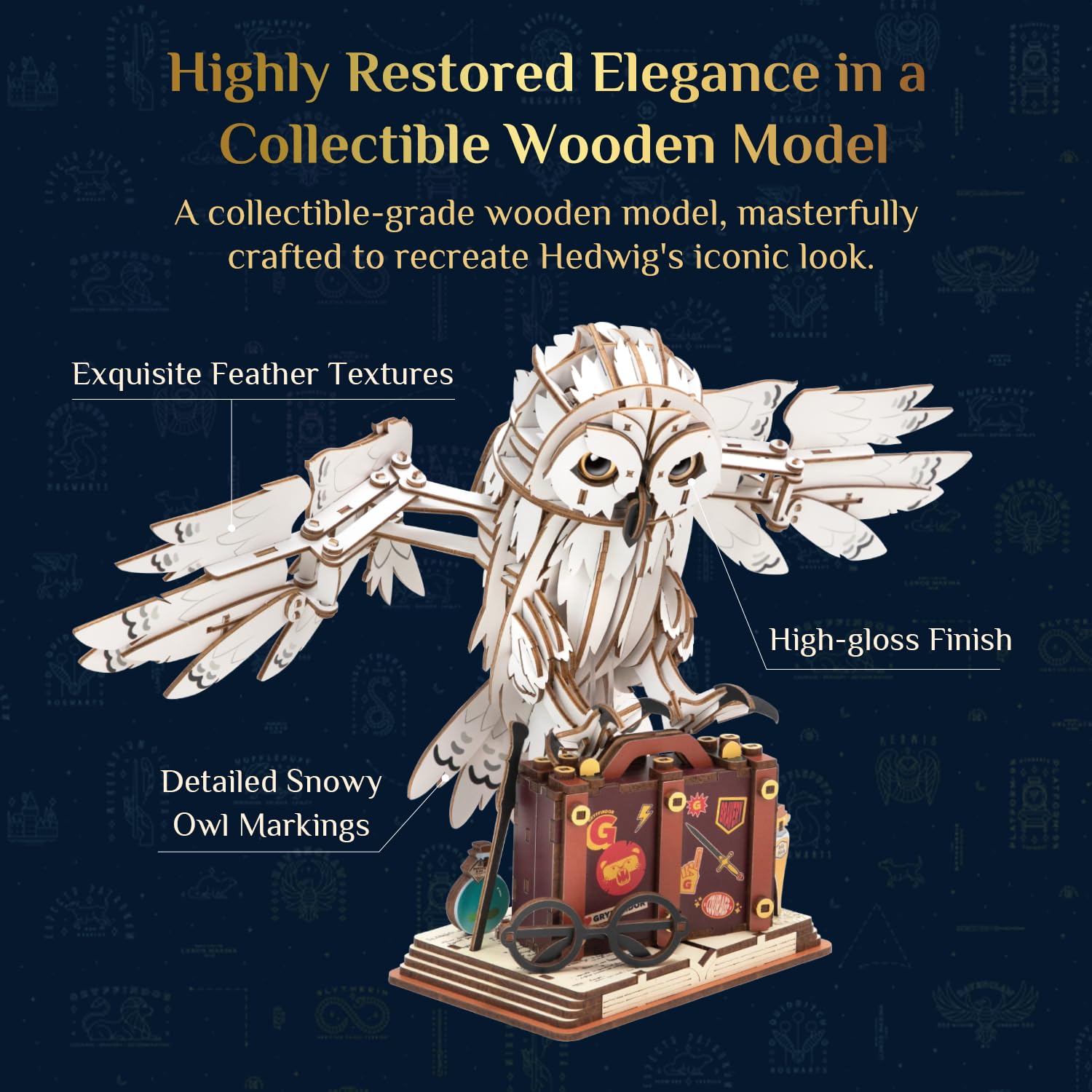 PUREMIND Harry Potter Edvige Puzzle 3D in Legno per Adulti - Gufo Magico Ufficiale con Ali Mobili e Testa Girevole - Kit Modello in Legno Fai-da-te Regalo per Fan e Decorazione Casa
