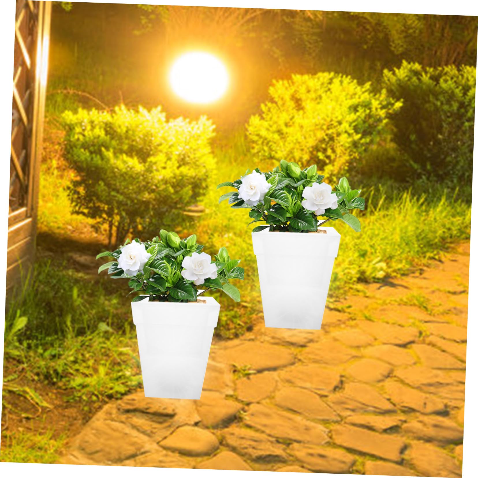 LIFKOME Fioriera Da Esterno Solare Quadrata in Plastica Vaso Luminoso Bianco Per Giardino e Balcone, Lampada Da Fioriera a Energia Solare Installazione a Parete, Luci Decorative Per Cortile Notturno