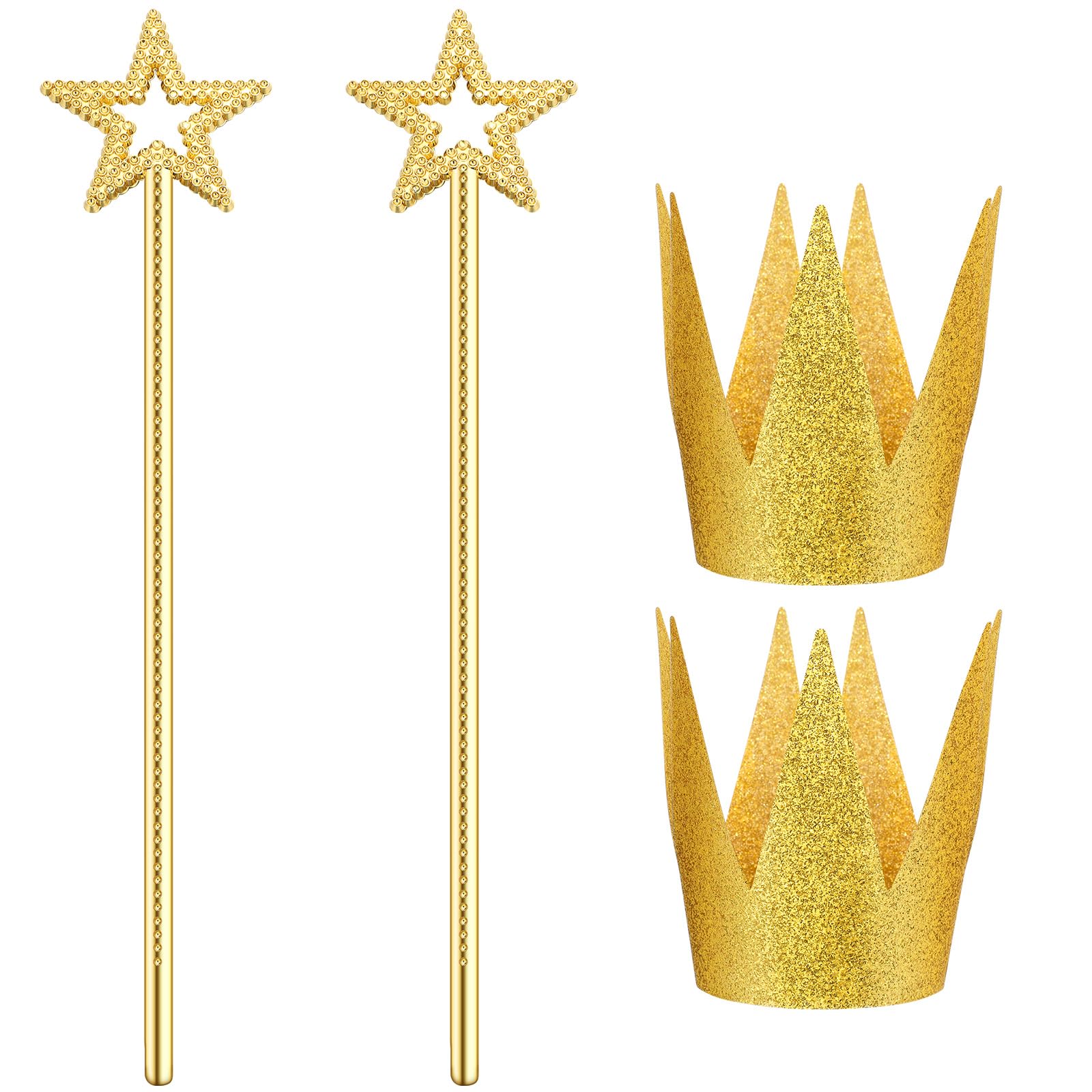 ZCYSRLQIN Costume Headwear 13 Inches Gold Star Wand and Gold Birthday Crown Hats, Paper Crowns Angel Fairy Princess for Wedding Birthday Party Cosplay Halloween Dress up Accessories