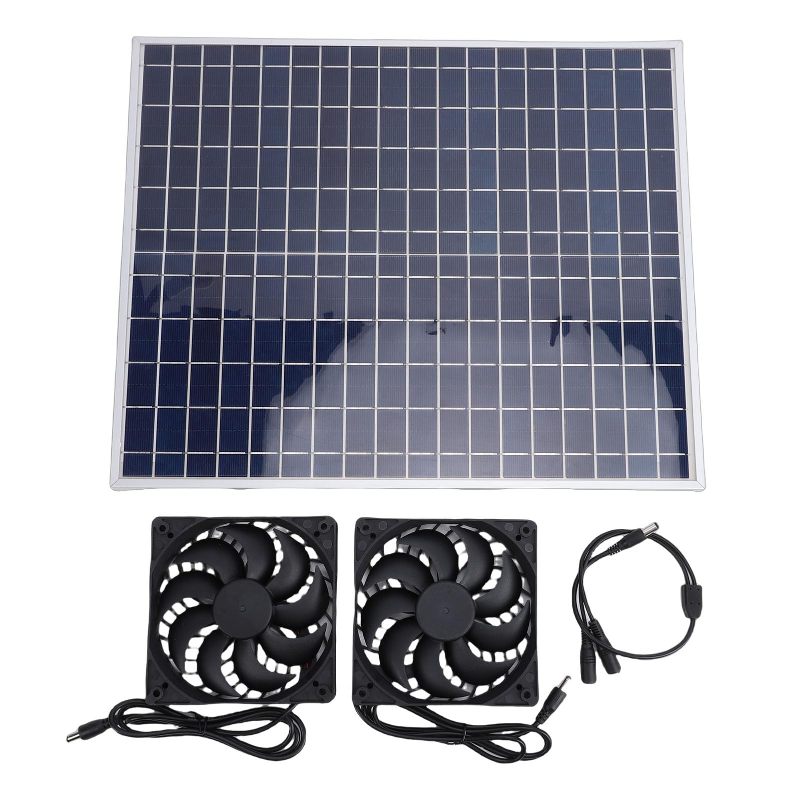 Asixxsix Kit Ventola Ad Energia Solare, Pannello Solare da 22 W, Doppia Ventola di Scarico, Attrezzatura per la Ventilazione dell'Aria, per Serra, Pollaio, Capannone, Cortile Esterno,