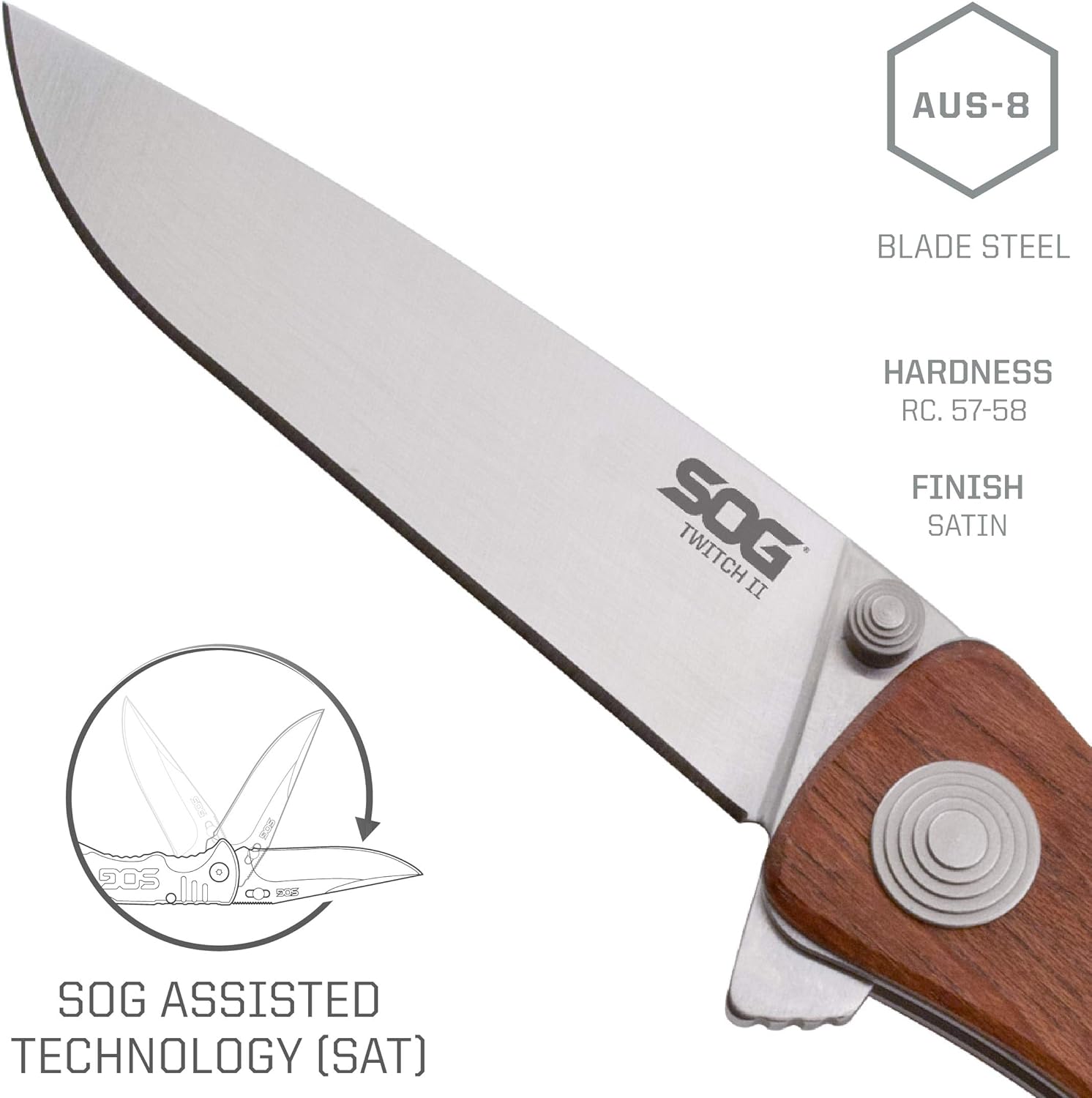 SOG Twitch II Drop Point 2.65in Everyday Carry Portable Compact Well-Rounded Camping Pocket Folding Knife | AUS-8 Steel Blade