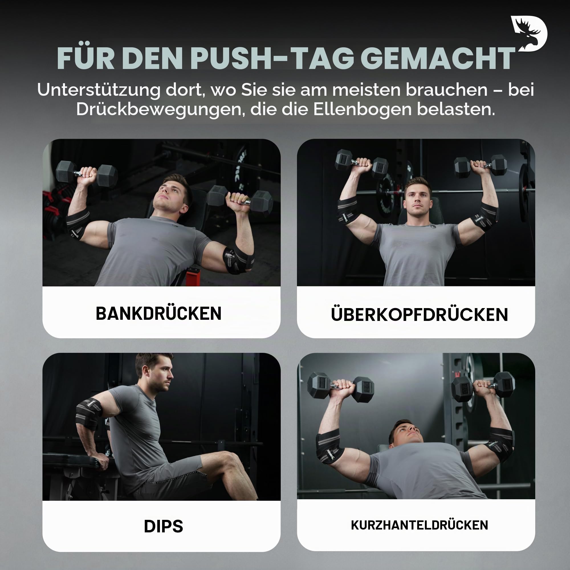 DMoose Fitness-Ellbogenschützer für Gewichtheben (Paar) 40" Verstellbare Bandage zur Unterstützung der Gelenke, Schmerzlinderung – Ellbogenschützer für das Training im Fitnessstudio