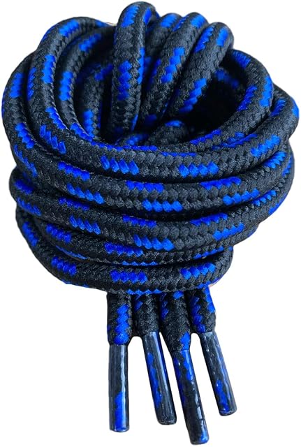 120cm / 47" long Blue & Black 5mm Round Strong Heavy Duty Hard Wearing Durable Boot Laces Shoelaces for work boots, Steel Toe Cap Boots, Walking Boots, Hiking Boots, Dr Marten