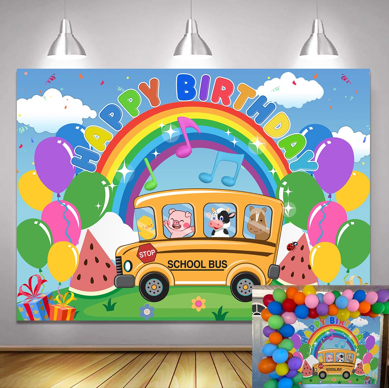 Generic Cartoon Melon Birthday Backdrop Children's Party School Bus Background Banner Baby Shower Boys Girls Party Decorations Supplies 7x5ft