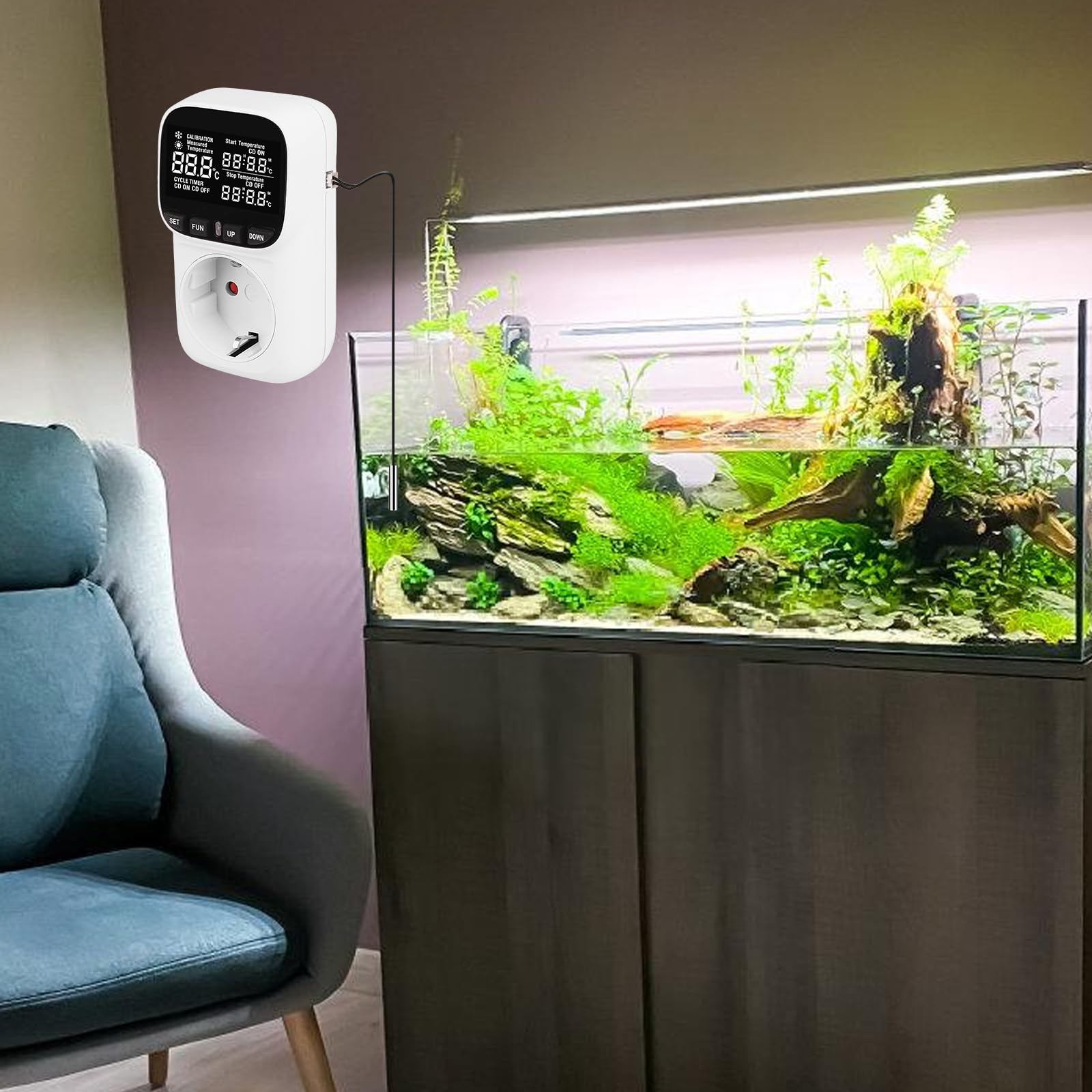 Temperaturregler Steckdose, 16A 220V Thermostat Steckdose, VA LCD-Display Digital Thermostat Steckdose, Thermostat Steckdosen für Gewächshaus Aquarium Kühlschrank Terrarium Inkubator (Weiß)