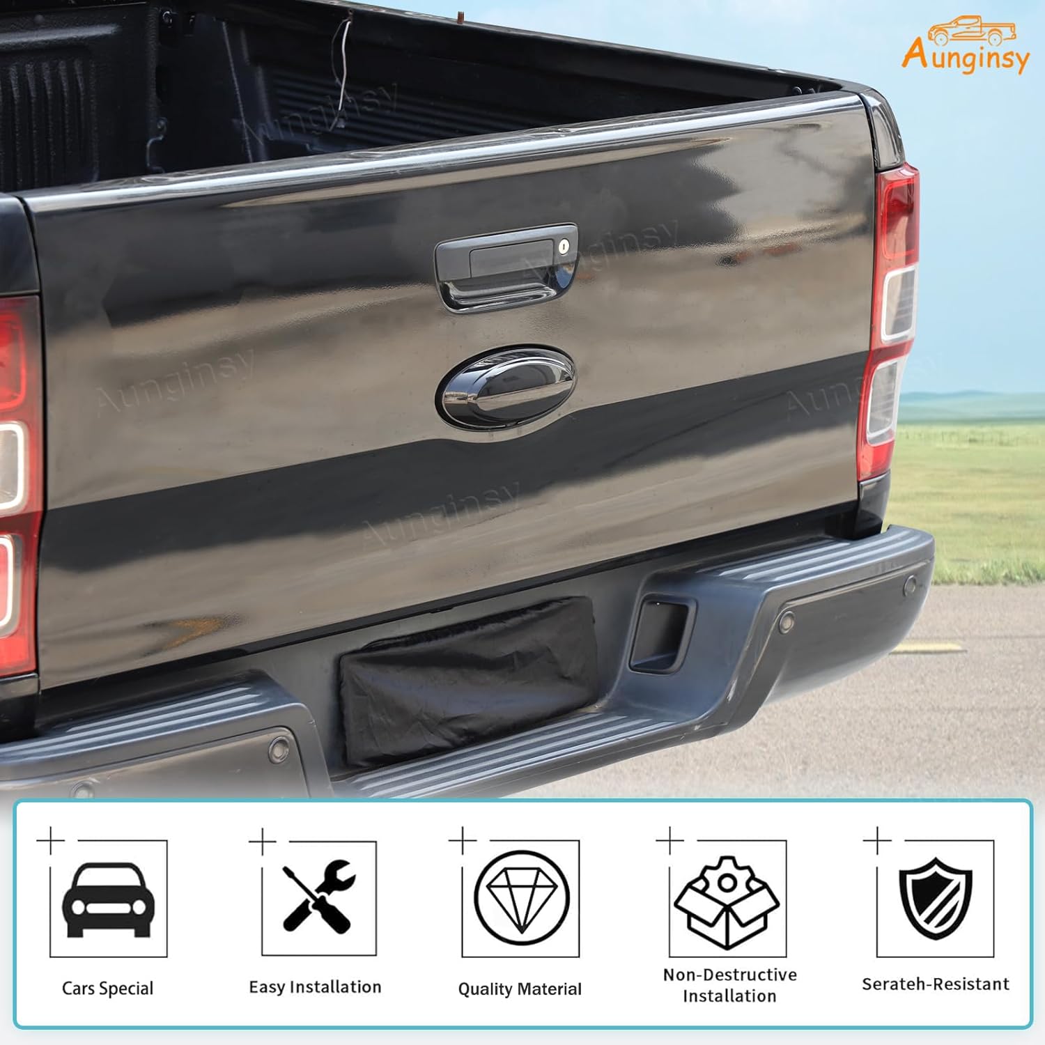 Aunginsy Tailgate Emblem Trim Cover Compatible with Ford Ranger 2015-2022, ABS Car Rear Trunk Emblem Center Badge Logo Decorative Cover Circle Ring Protector Overlay Smoked Black Exterior Accessories