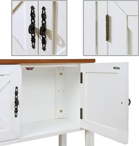 Miniatura 6 de Mesa consola de granja de madera maciza con estante inferior y armario de 2 puertas para sala de estar, entrada, muebles de cocina y comedor (blanco