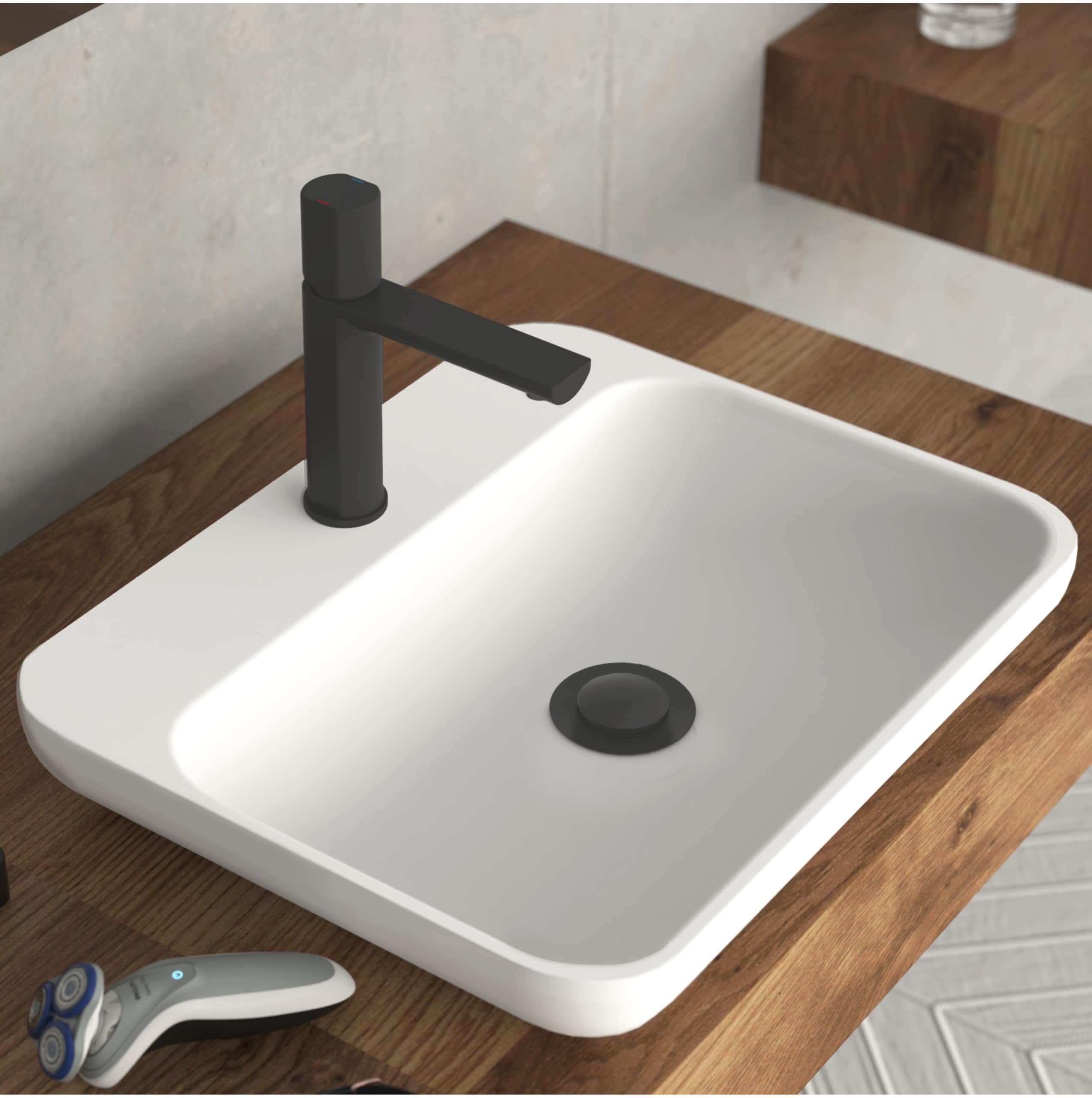 Schütte New York 33616 - Grifo mezclador monomando para lavabo con desagüe, grifo mezclador con válvula emergente, grifo de baño, monomando para baño, color negro