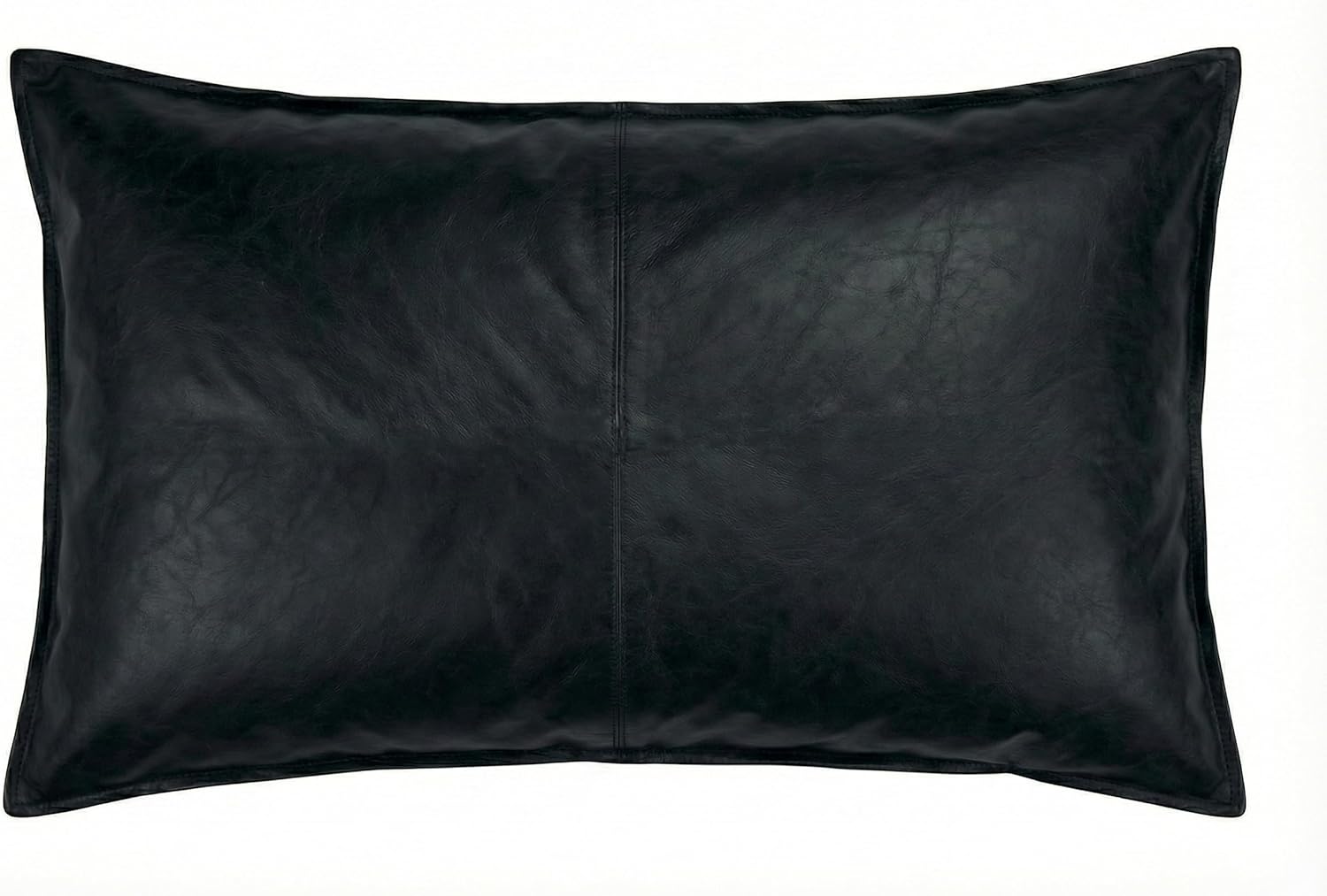 Genuine Leather Pillow Cover Case for Lumbar Throw Couch Pillows - Modern Farmhouse Sofa Thick & Soft Decorative Cushion Covers (Black, 12" x 20")