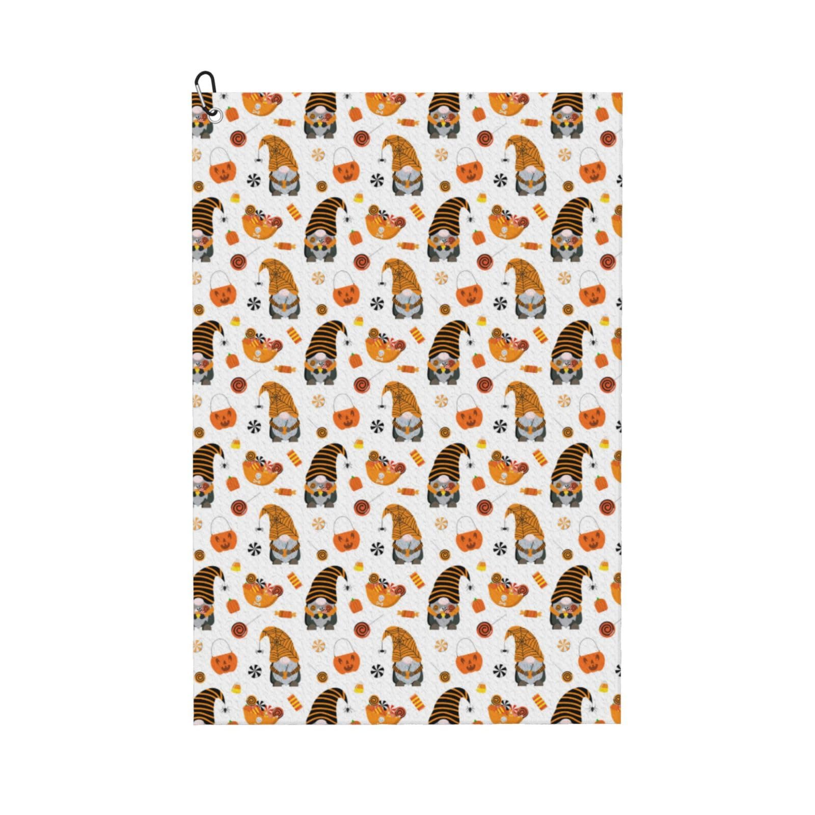 AOOEDM Halloween Gnomes Print Golf Towel with Carabiner Clip Absorbent Microfiber Golf Towel for Cleaning Golf Ball Club Putter Iron for Golf Bag Trolly Belt Loop 16" X 24"