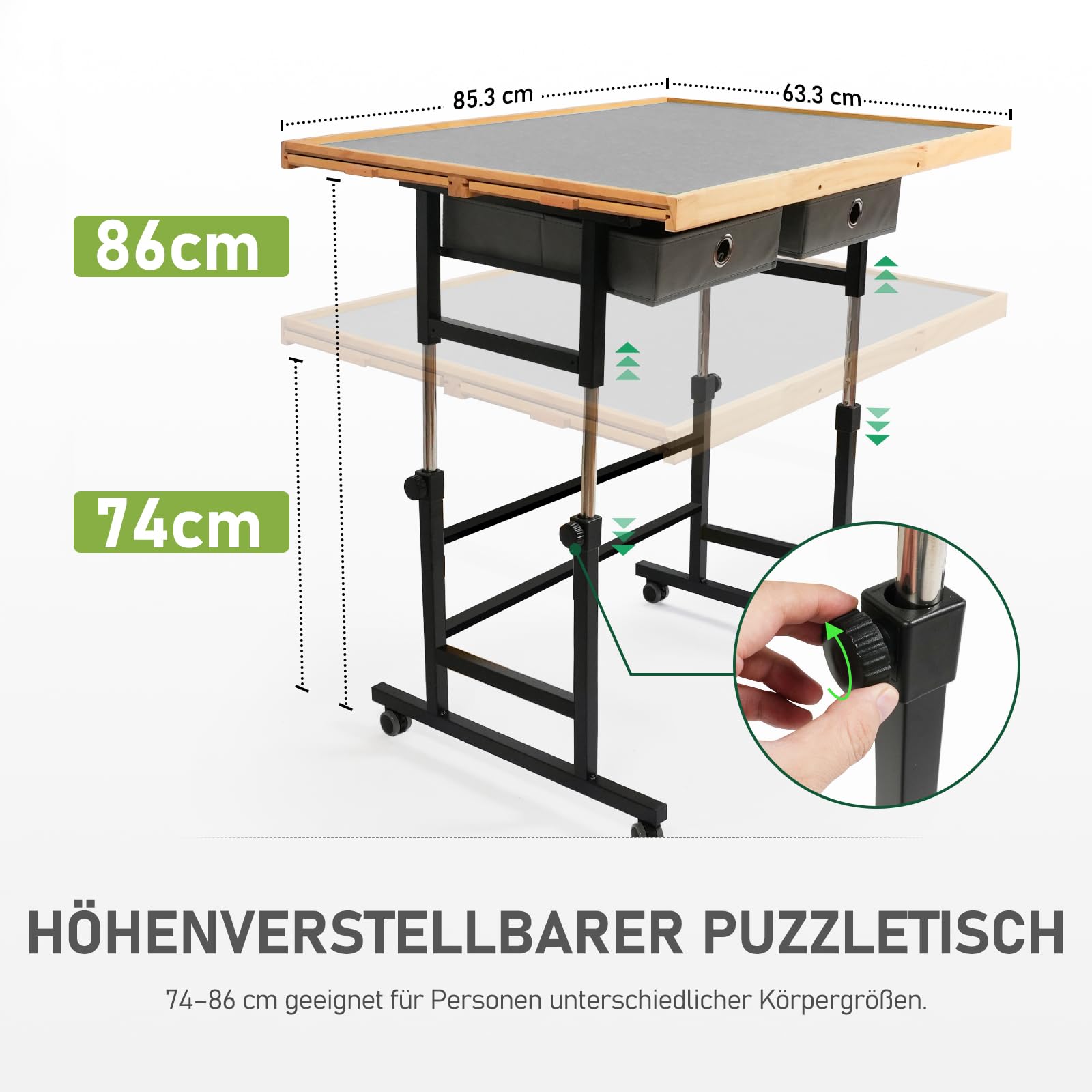 1500 Teile verstellbare Puzzle Platte do Erwachsene, 90 x 67 cm, wielofunkcyjna platta z 4+2 Schubladen & Schutzhülle, 45-Grad Any-Angle Neigung dla Arbeit, Übung & Freizeit
