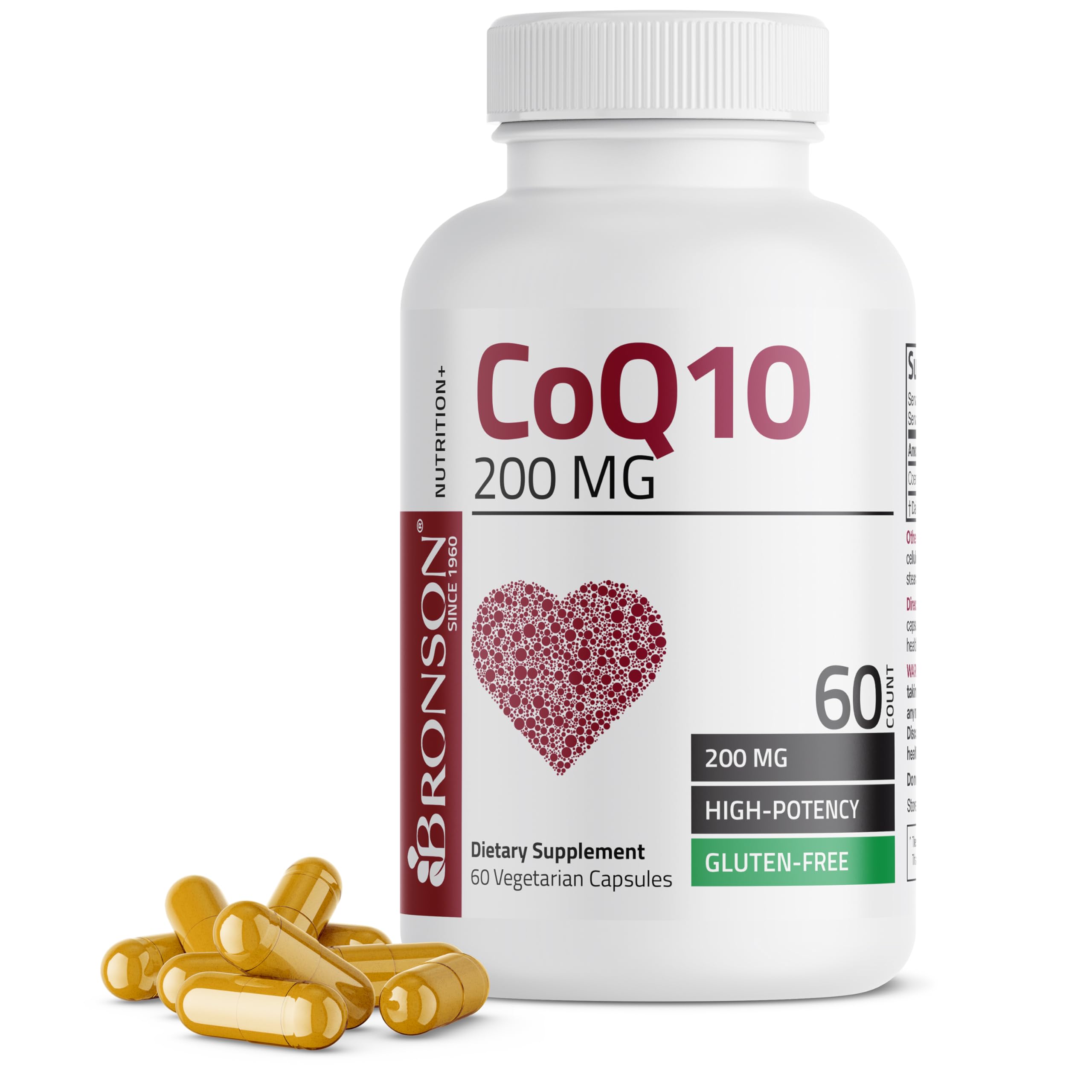 Bronson CoQ10 200 mg (Ubiquinone), High Potency, 60 Vegetarian Capsules 60 Count (Pack of 1)