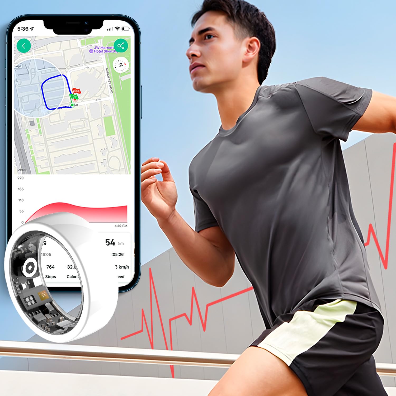 RIVERSONG Anello intelligente con design in nano ceramica, monitoraggio della frequenza cardiaca e del sonno 24/7, monitoraggio SP02, monitoraggio di attività e calorie, batteria 3 giorni, resistente