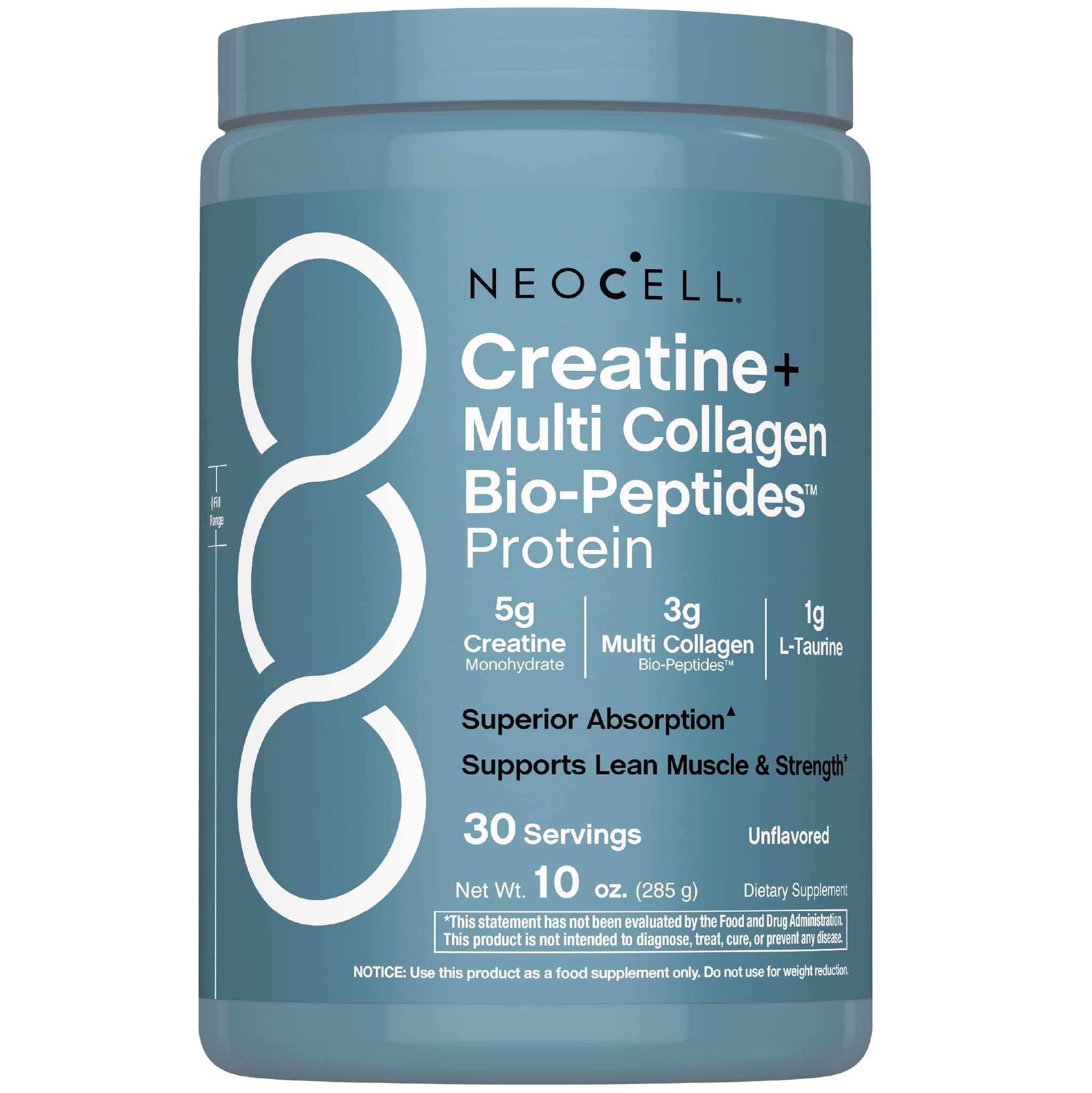 NeoCell Creatine Monohydrate Powder | 30 Servings | with Multi Collagen Peptides | Unflavored | for Women and Men