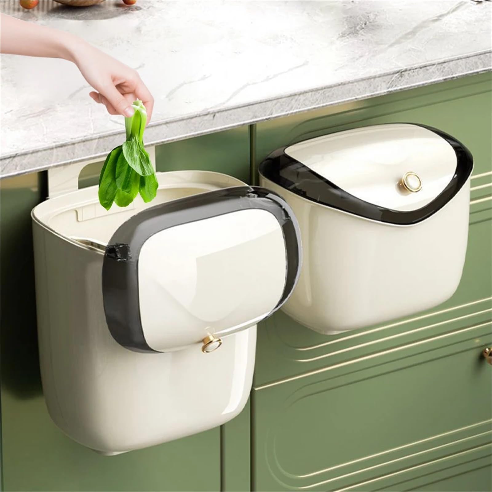 Cestino A Parete 6/9L Cucina Appesa Pattumiera con Coperchio Cibo Cestino della Spazzatura Fissato al Muro Pattumiera for Armadio Carta Igienica Secchio di Stoccaggio bidone(9L)
