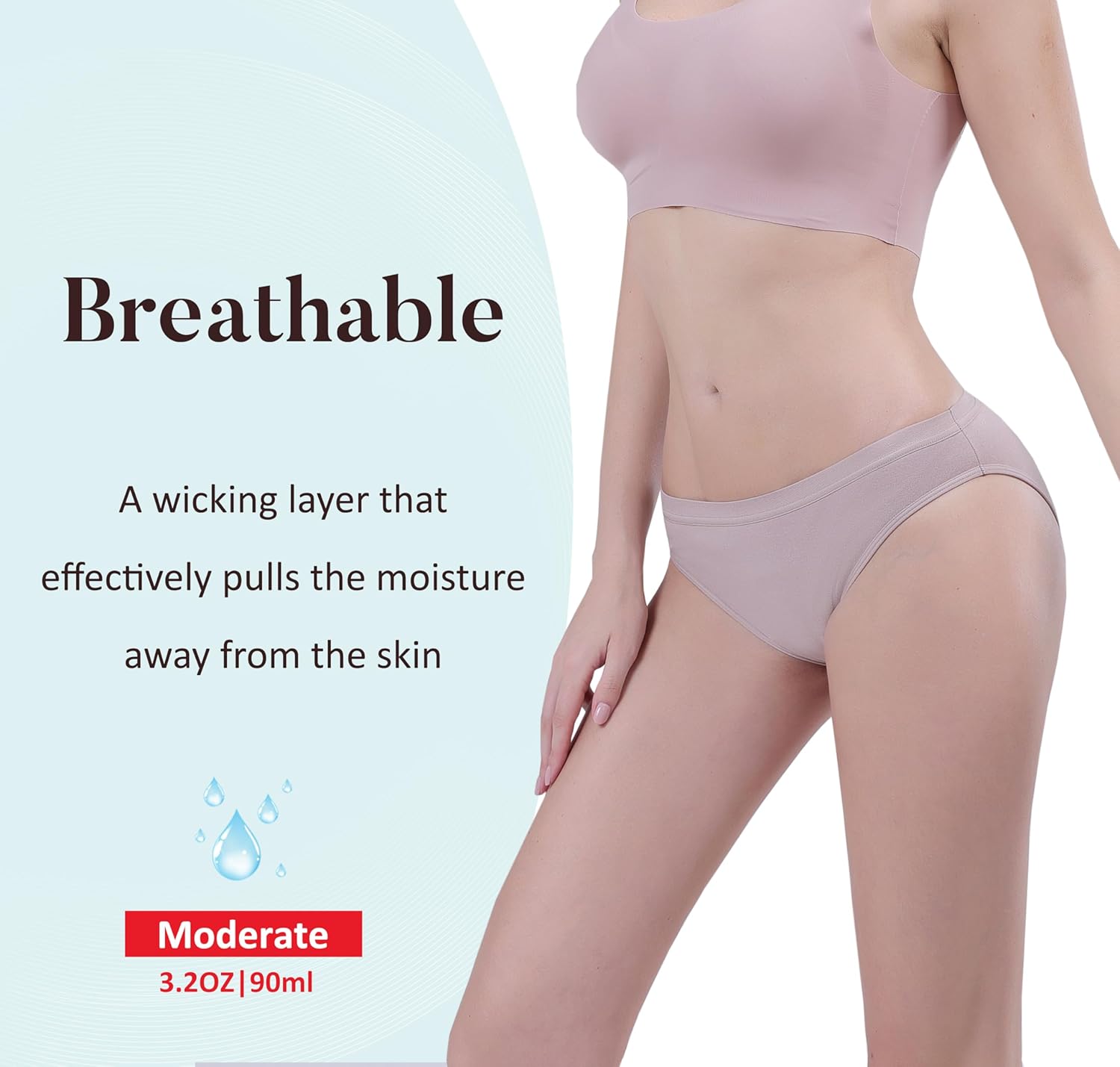 AIRCUTE Washable Absorbency Urinary Incontinence Underwear for Women, Girls Bikini Panties for Bladder leaks Flow 90ML - Image 2