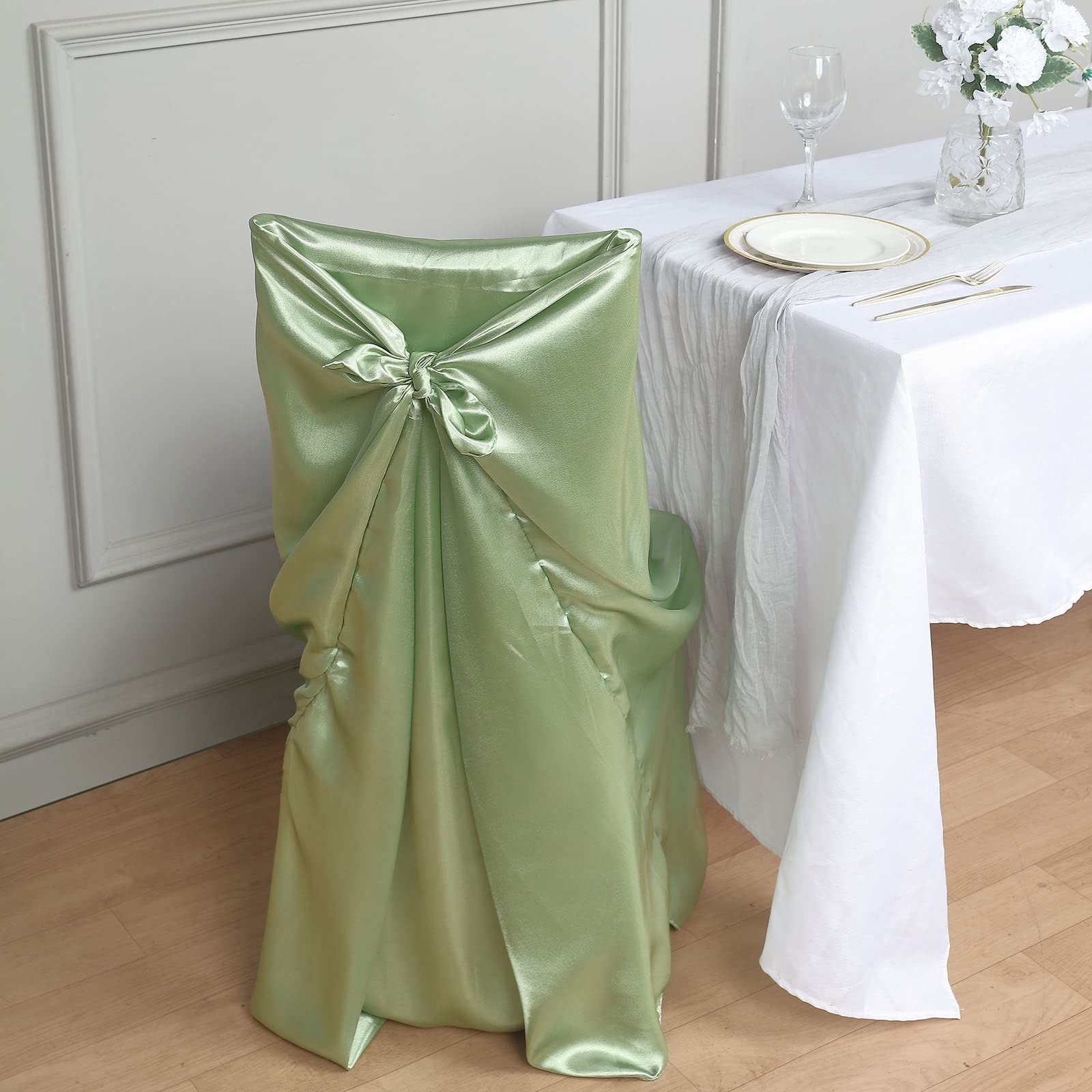Tableclothsfactory Sage Green Silky Satin Universal Chair Covers Fits All Type of Chairs Event Dinning Slipcover for Wedding Party