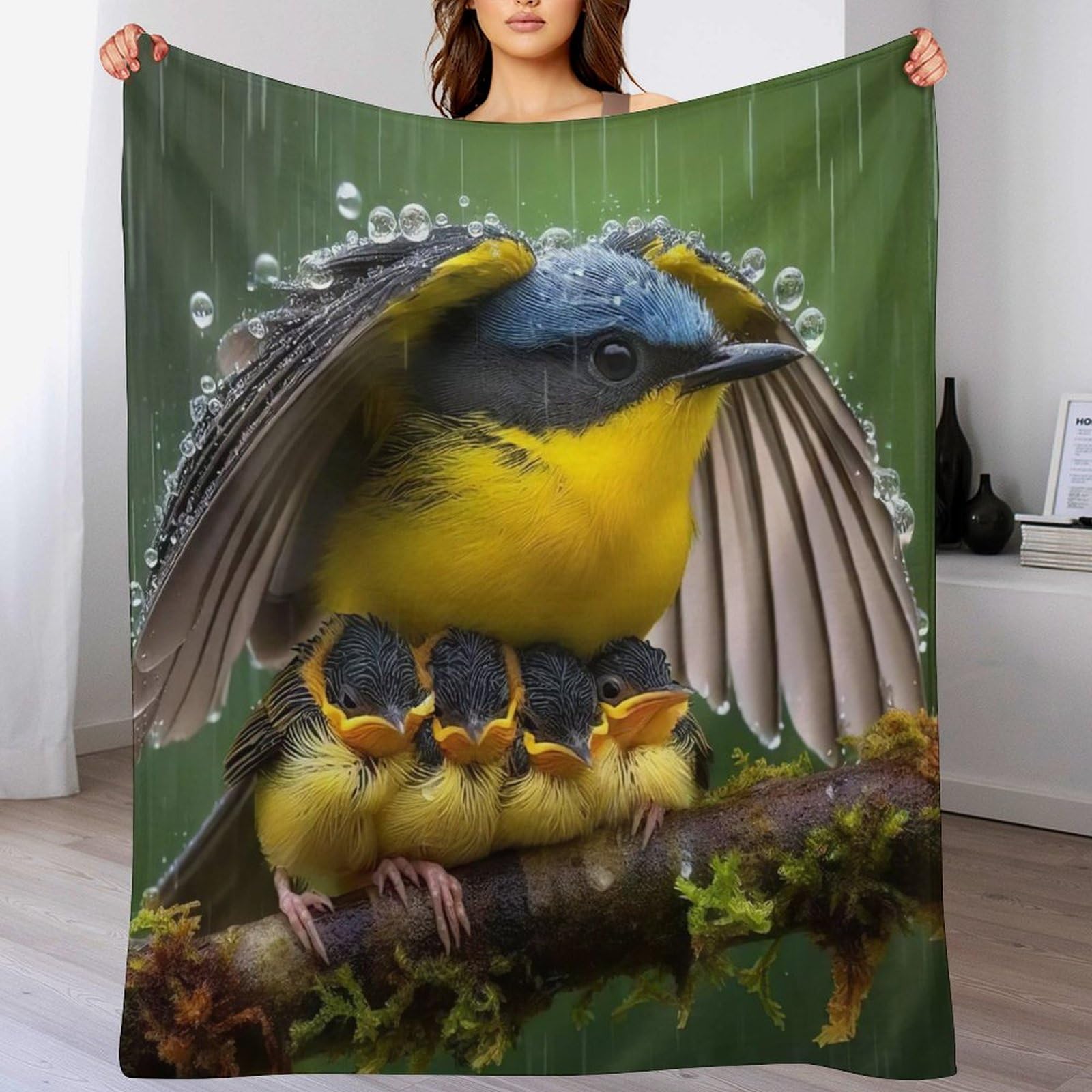 Couverture polaire flannel douce pour lit oiseau mignon plaid canapé 150x200cm
