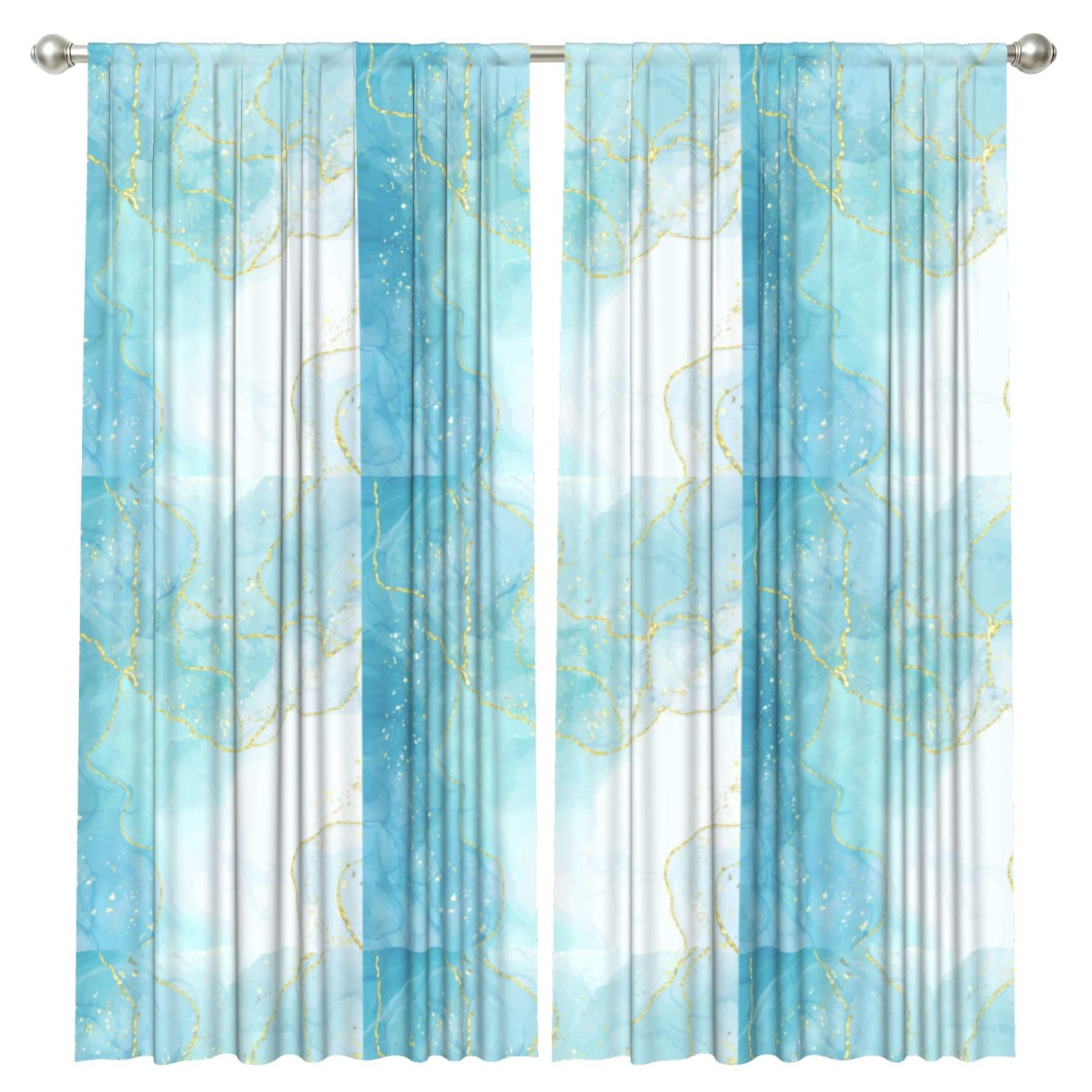 InOmak Blue Liquid Marble, 2 Panels Window Curtains 52 x 84 Inch Blackout Curtains for Living Room Bedroom