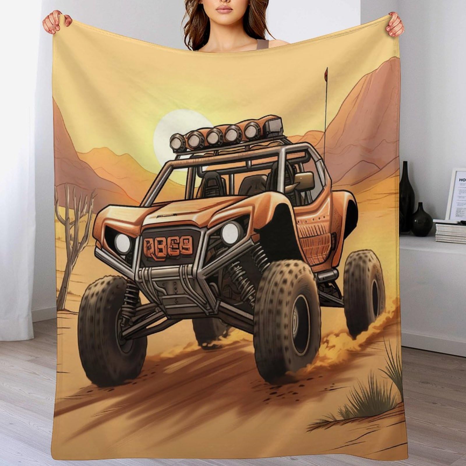 Plaid flanelle 3D couverture douce et chaude haute qualité motif voiture tout-terrain