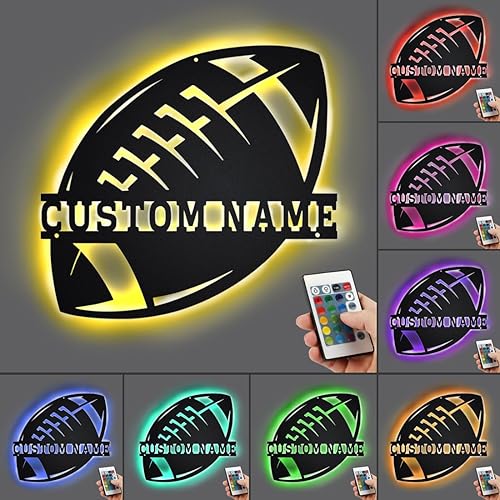 Miniatura 2 de Regalos de fútbol personalizados para niños con nombre personalizado de fútbol con luz nocturna LED, letrero de pared de luz de neón de fútbol, 16