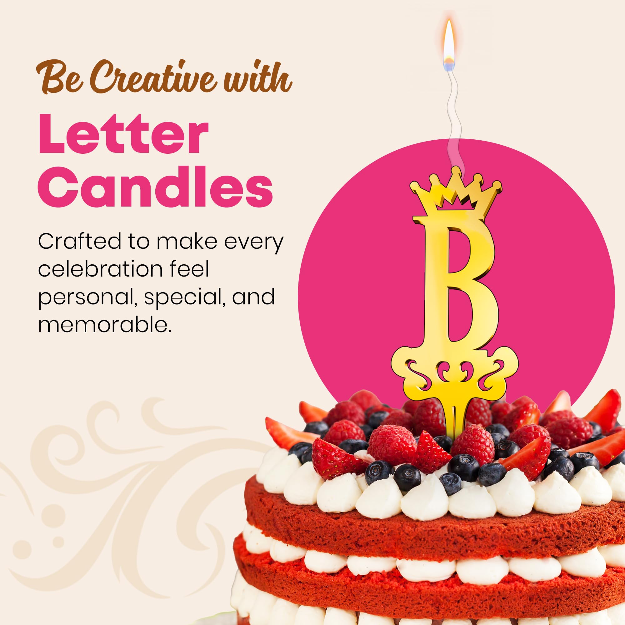 Gold Glitter Letter B - Luxury Cake Topper Candle for Birthdays, Weddings & Anniversaries - Reusable Food Safe Acrylic, Shiny Mirror Finish - Happy Birthday Cake Topper Decor