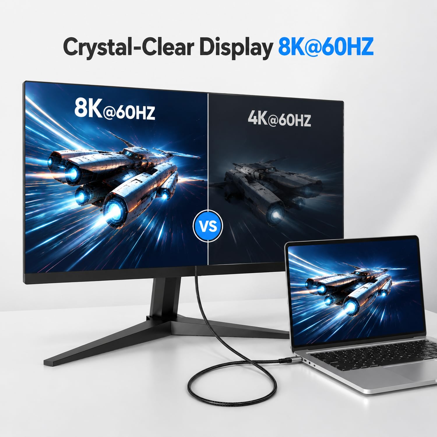 Cable de monitor USB C a USB C 3.2 Gen 2 de 3.3 pies, cable de pantalla USB C de 8 K a 60 Hz/4K a 240 Hz, transferencia de datos de alta velocidad de 20 Gbps, cable de carga ultra de función