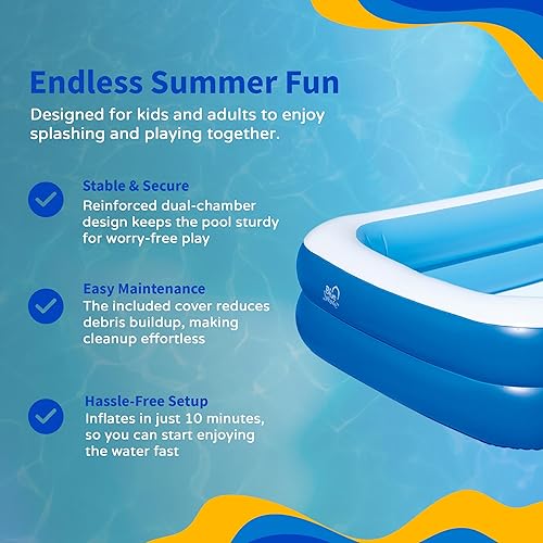 Vista 14 de Blue Wave Premier Family - Piscina inflable con asientos, 88 x 88 x 26 pulgadas, piscina de cuatro plazas para diversión en el patio trasero