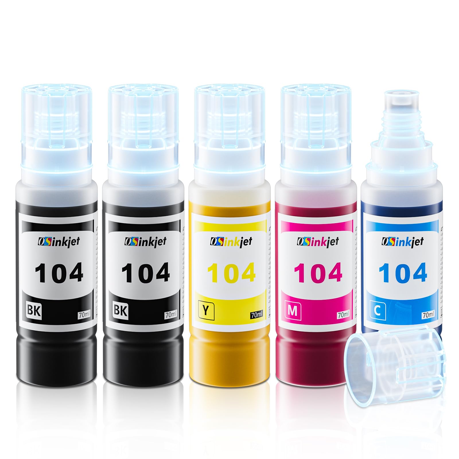 Osinkjet Inkt 104 4-Kleur Multipack, Printercartridges 104 Set Compatibel voor Epson Ecotank ET-2870 ET-4800 ET-2810 ET-2812 ET-2820 ET-2856 ET-2861 ET-2871 ET-2826 ET-2864 (Zwart, C, M, Geel
