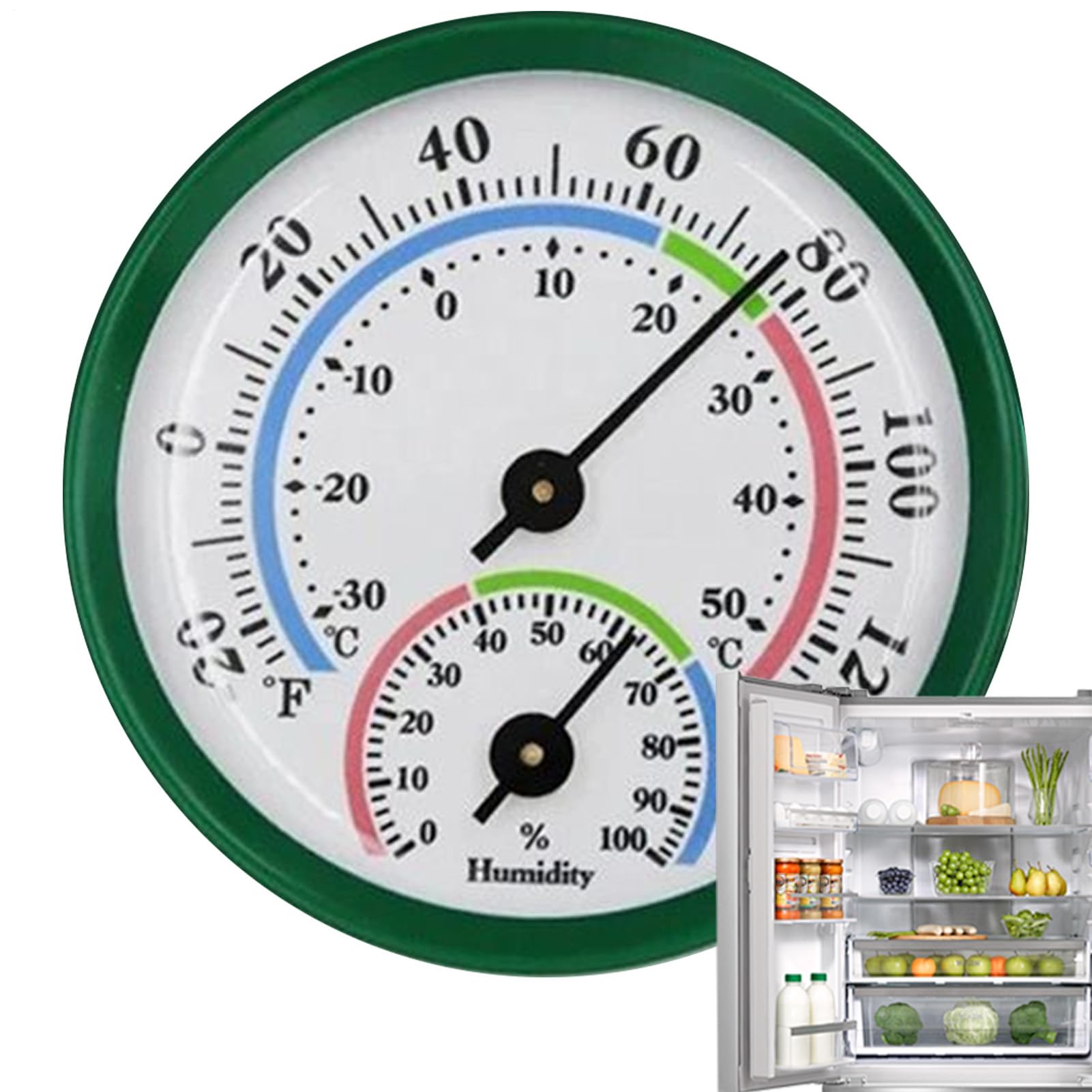 Innentemperaturmesser – Feuchtigkeitsmonitor mit Nadel | Nadelthermometer ohne Batterie erforderlich, für den Innenbereich, Auto, Gewächshaus, Kühlschrank, Schlafzimmer, Wand und Tisch