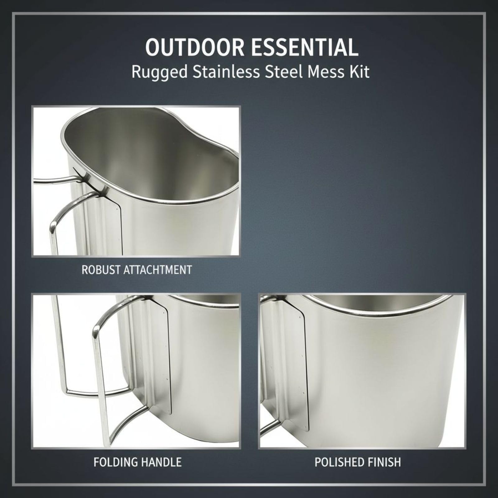 Edelstahl Mess Kit Cup, Canteen im Armee-Stil für Outdoor-Camping, Kochen über offenem Feuer, klappbarer Griff, tragbar und formstabil, ideal für unterwegs, 5,5 x 3,5 x 4,1 in / 14 x 9 x 10,5 cm