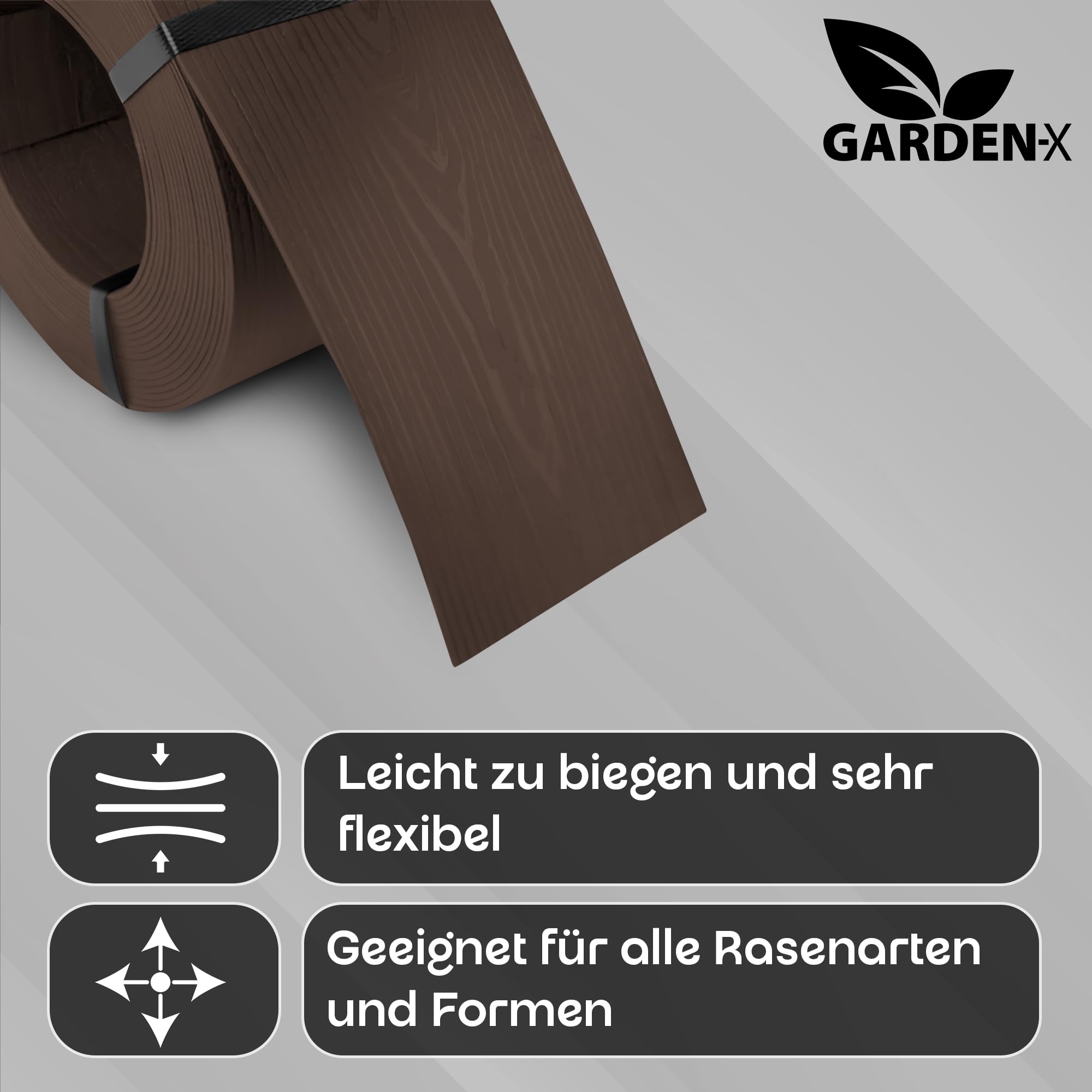 GARDENIX Flexible Rasenkante Kunststoff 10m, Höhe 130mm - Rasen Beeteinfassung Holzoptik - Beetumrandung Rund - Wetterbeständige Rasenbegrenzung, Rasenkanten Anthrazit
