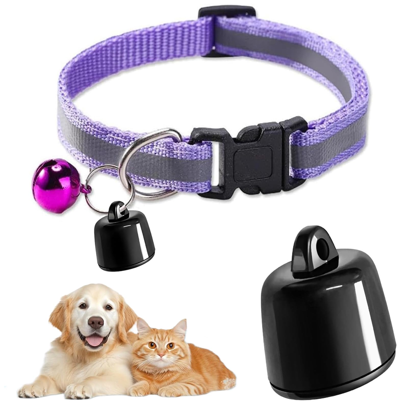Pet GPS Tracker for Cats and Dogs, GPS Tracker Collar, No Monthly Fee, Compatible with iOS/Android, Global Tracking Device for Collars, Backpack and Luggage (Purple)