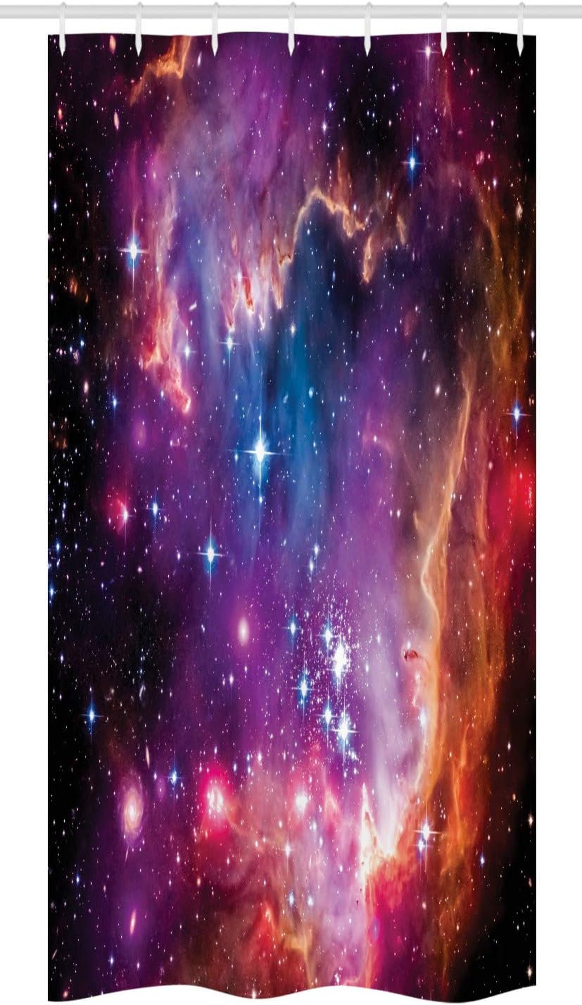 Ambesonne Galaxy Stall Shower Curtain, Magellanic Cloud Stars and Colorful Cosmic Universe View Pattern, Fabric Bathroom Decor Set with Hooks, 36" W x 72" L, Purple Blue Orange