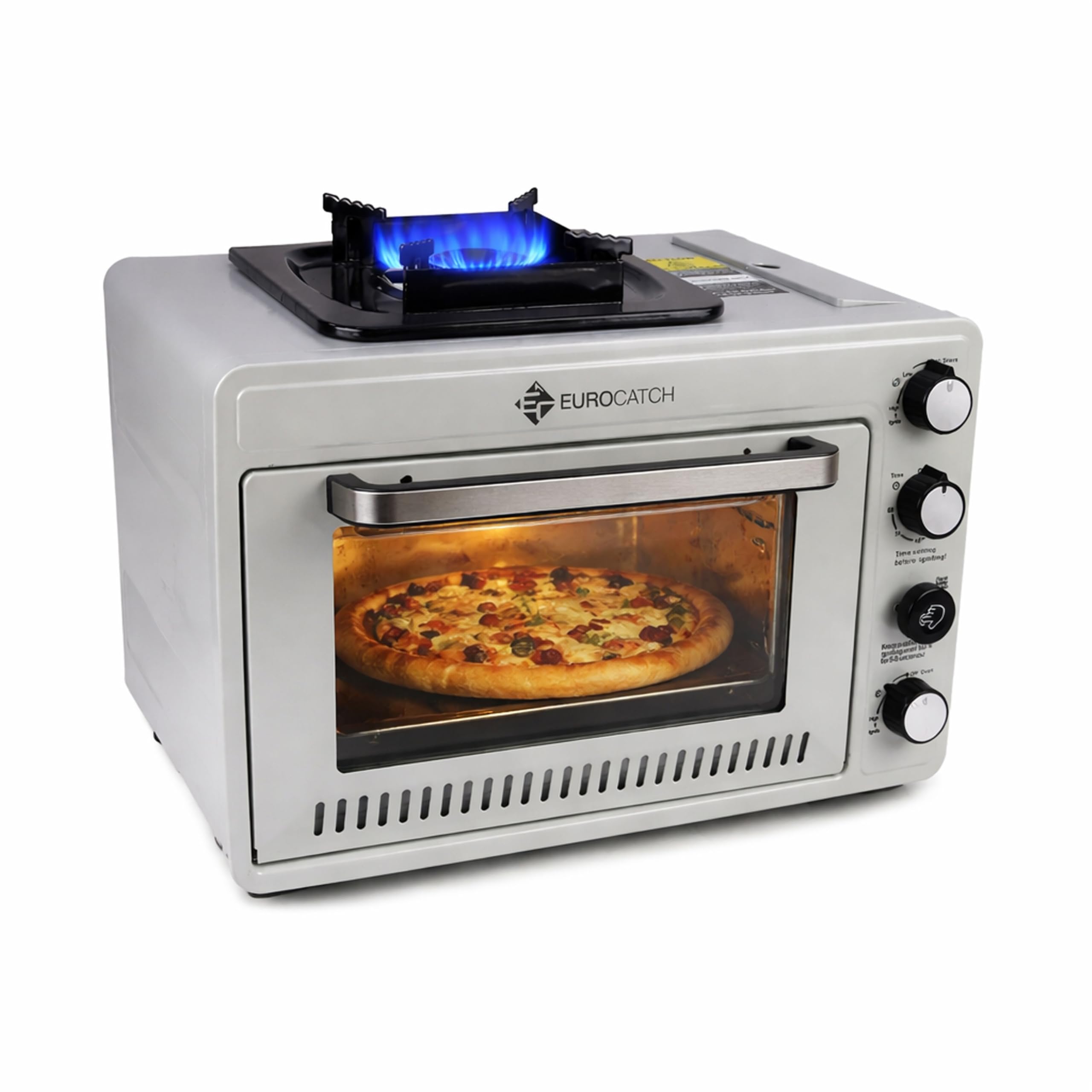 Tragbarer Gasofen für 227 g Gaskartuschen – Campingofen mit Brenner – 25,2 Liter – 2,1 kW – Elektronische Zündung – Outdoor & Zuhause